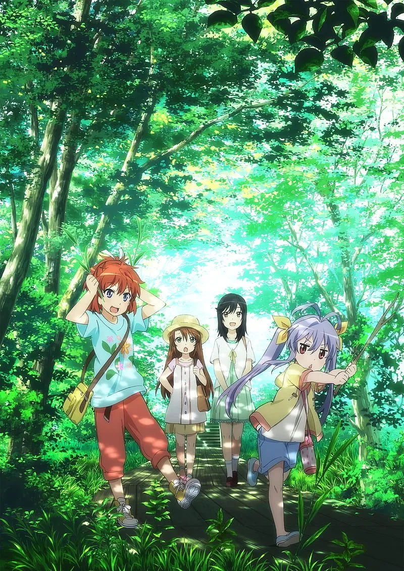Non non biyori, koshigaya natsumi, ichijou hotaru, miyauchi renge, forest, trees, HD phone wallpaper