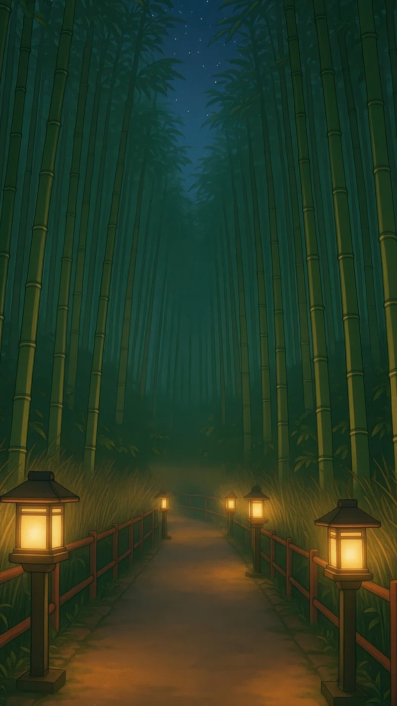 Serene bamboo forest path mobile. Free Photo Illustration