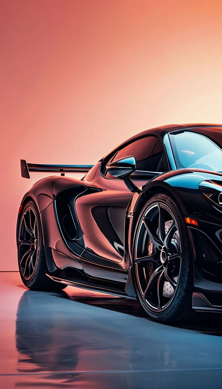Sleek Black Supercar with Carbon Fiber Design Mobile Wallpaper