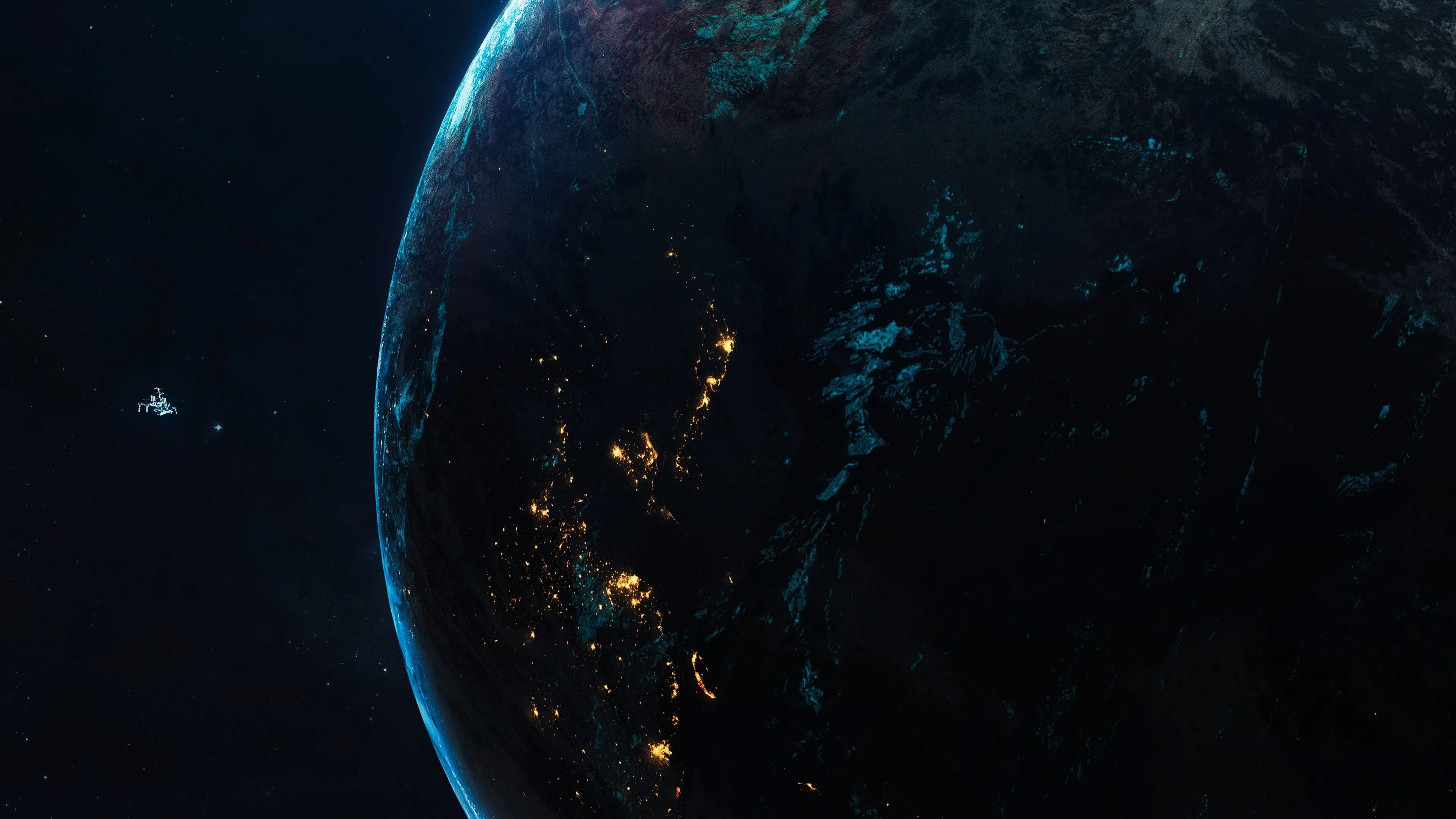 Earthlike Planet Wallpaper 4K, Spaceship, Universe, Closeup
