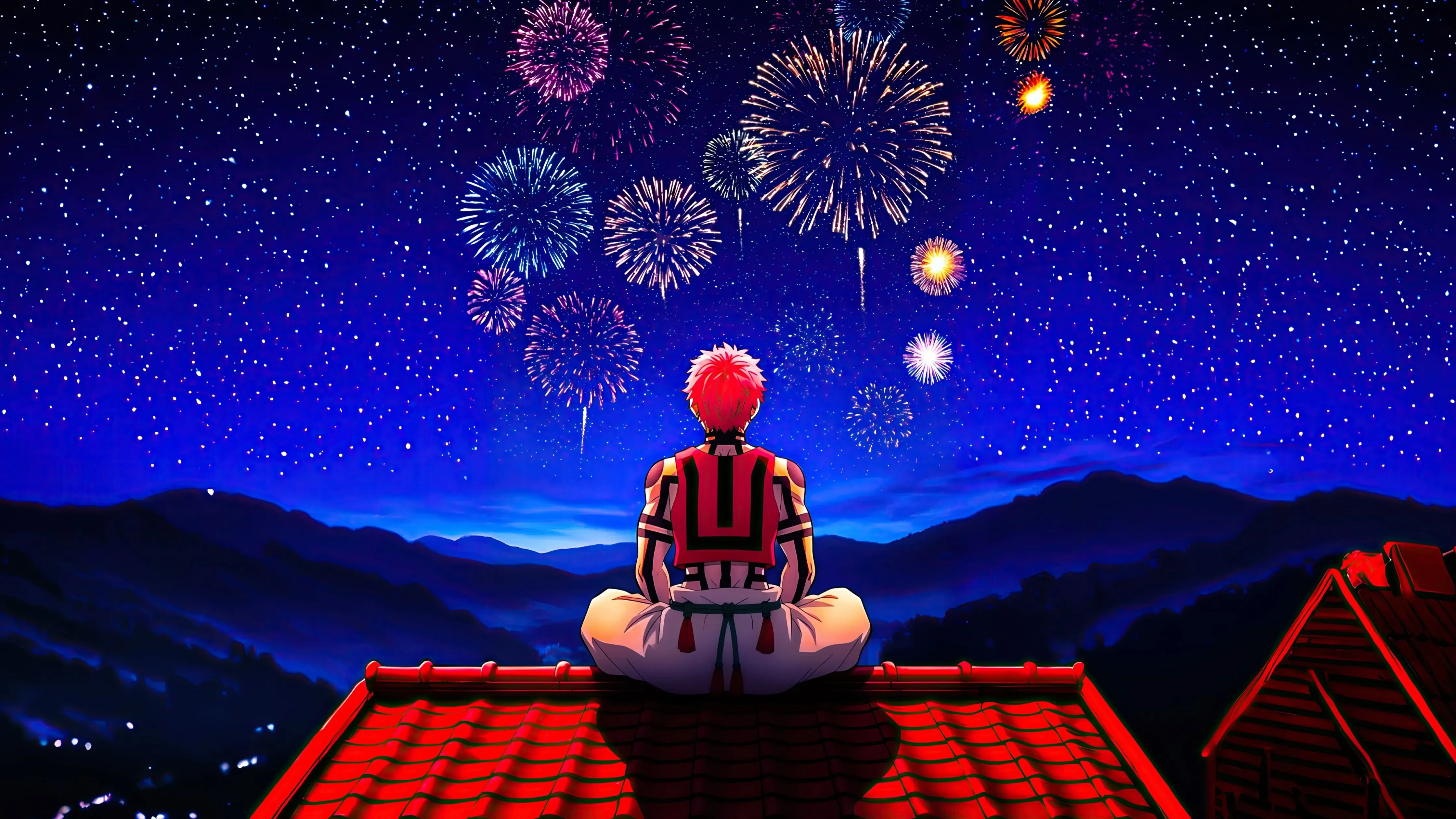 Akaza Wallpaper 4K, Fireworks