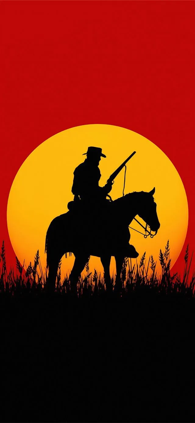 silhouette cowboy red dead redemption 2 5k iPhone 12 Wallpaper Free Download