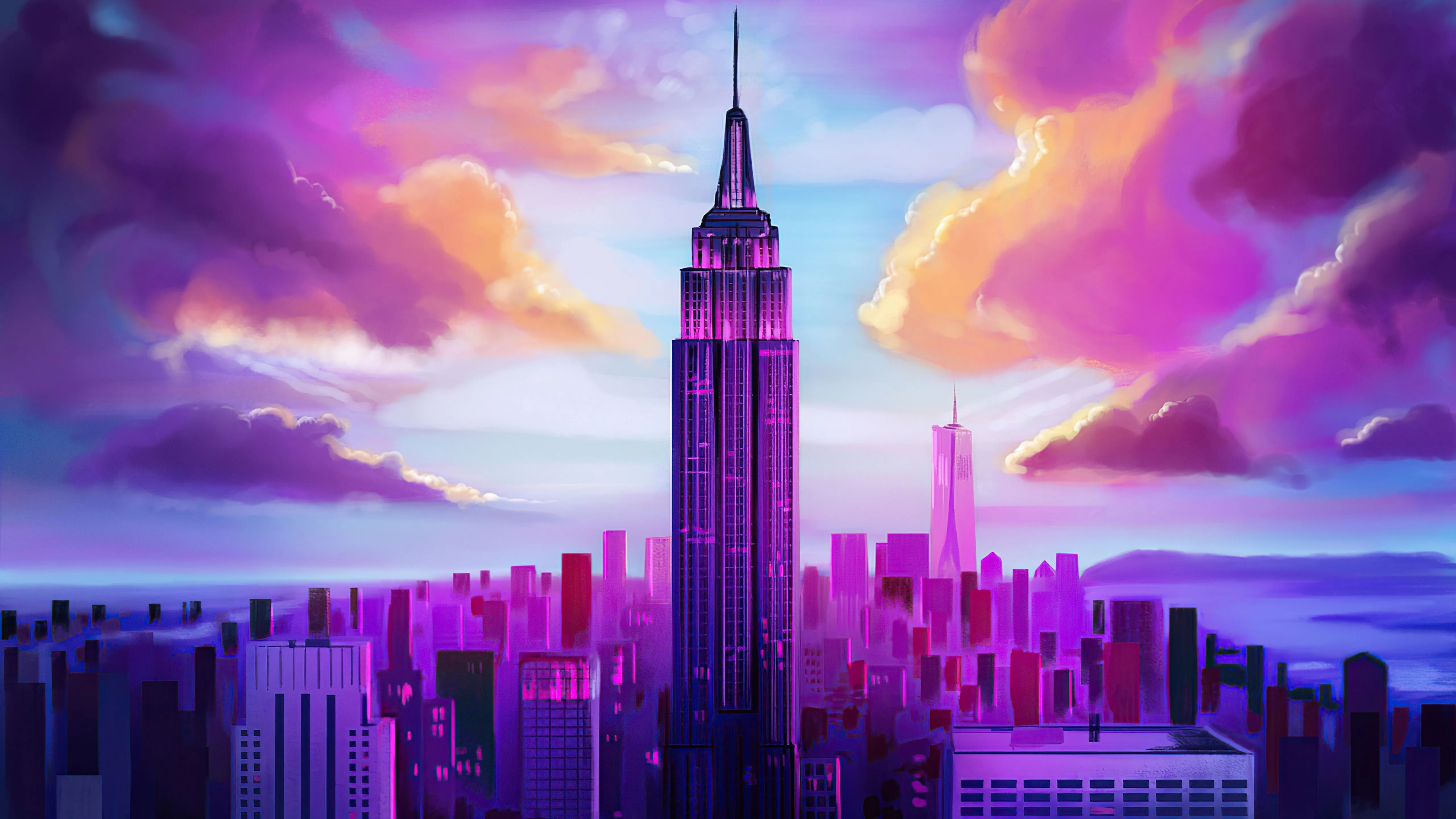 Purple Tall Buildings Minimal Wallpaper, HD Artist 4K Wallpaper, Image and Background