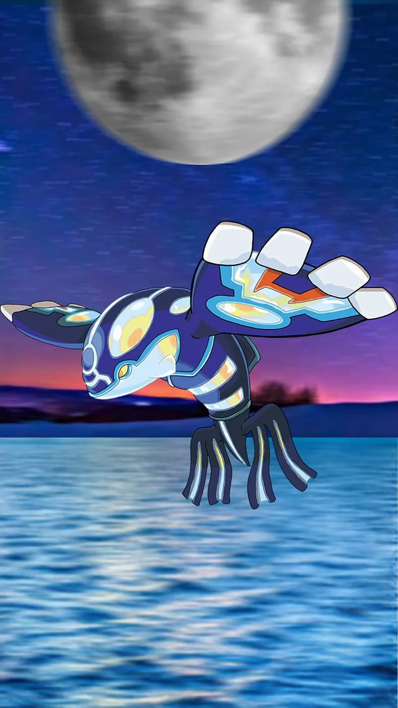 Kyogre, water, moon, night, pokemon, HD phone wallpaper