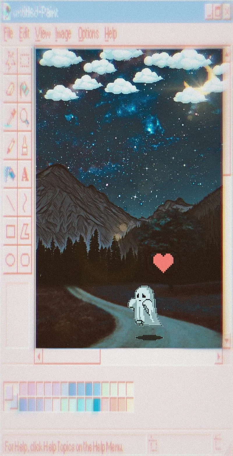 Pixel 2, anime, art, casper, desenho, love, night, old, paint, pink, HD phone wallpaper