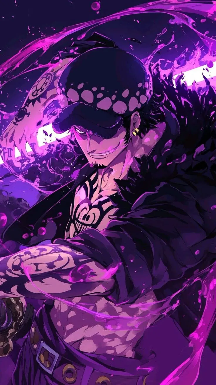 TRAFALGAR D LAW PURPLE ENERGY WALLPAPER 4K, ONE PIECE, FOR IPHONE AND ANDROID
