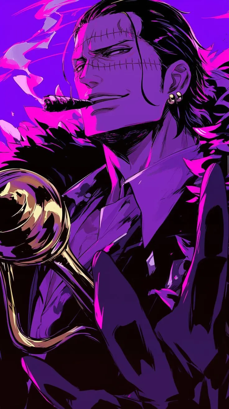 SIR CROCODILE ONE PIECE VILLAIN WALLPAPER PURPLE TWO TONED AMAZING DETAILS, IPHONE 16 4K ART