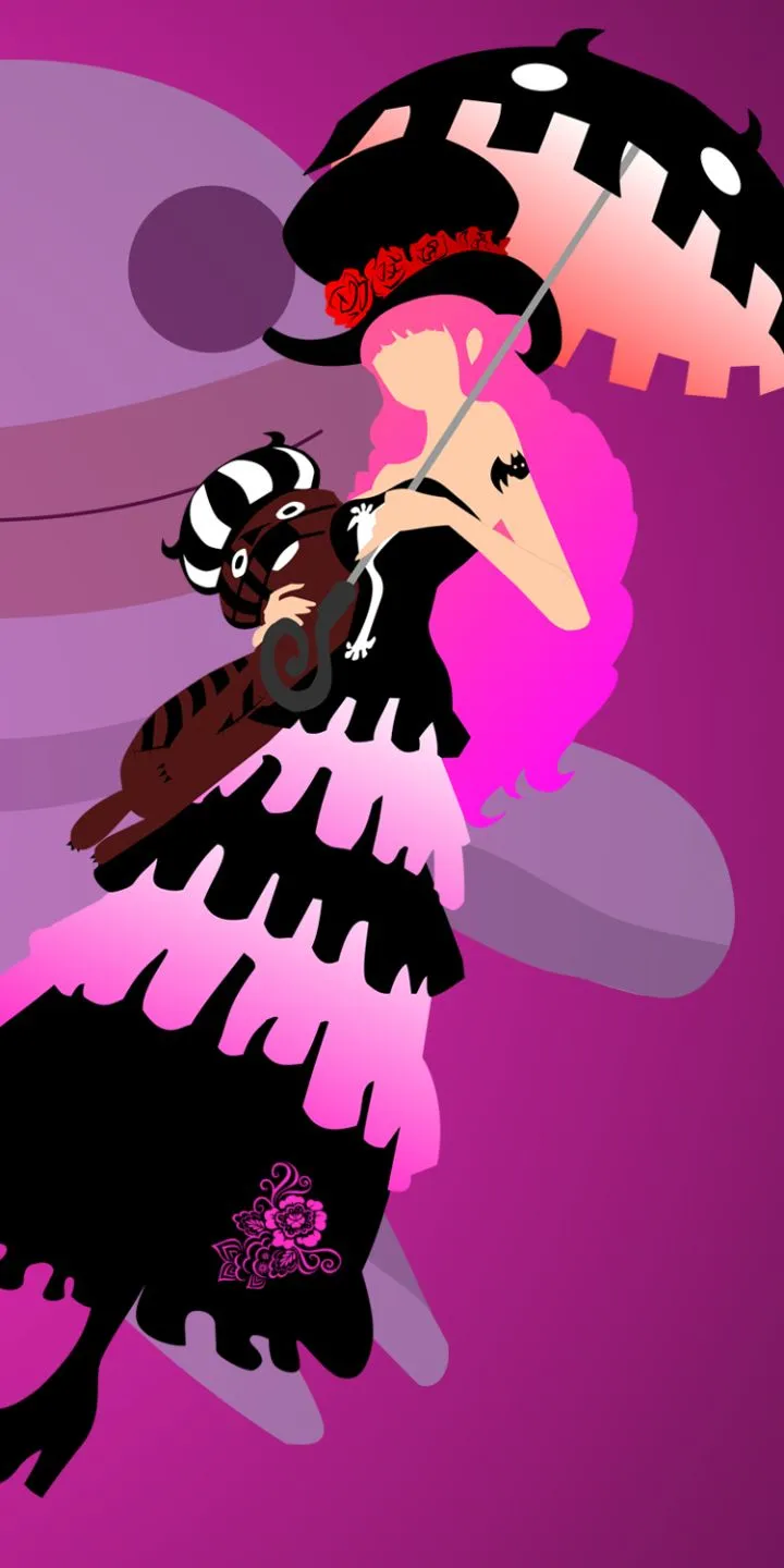 Phone wallpaper: One Piece, Perona (One Piece), Umbrella, Hat, Smile, Dress, Anime, Black Dress, Blush, Braid, Cloud, Long Hair, Pink Hair, Purple Eyes, Sky, Tattoo, Watch 367536