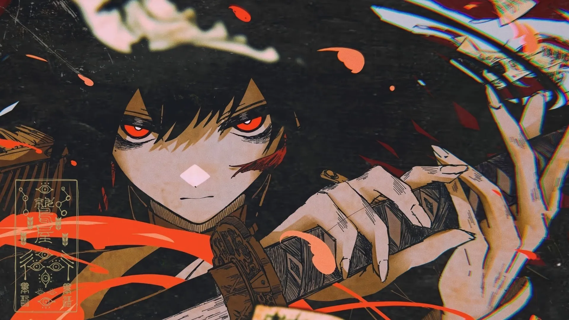 Striking Samurai Girl with Intense Red Eyes