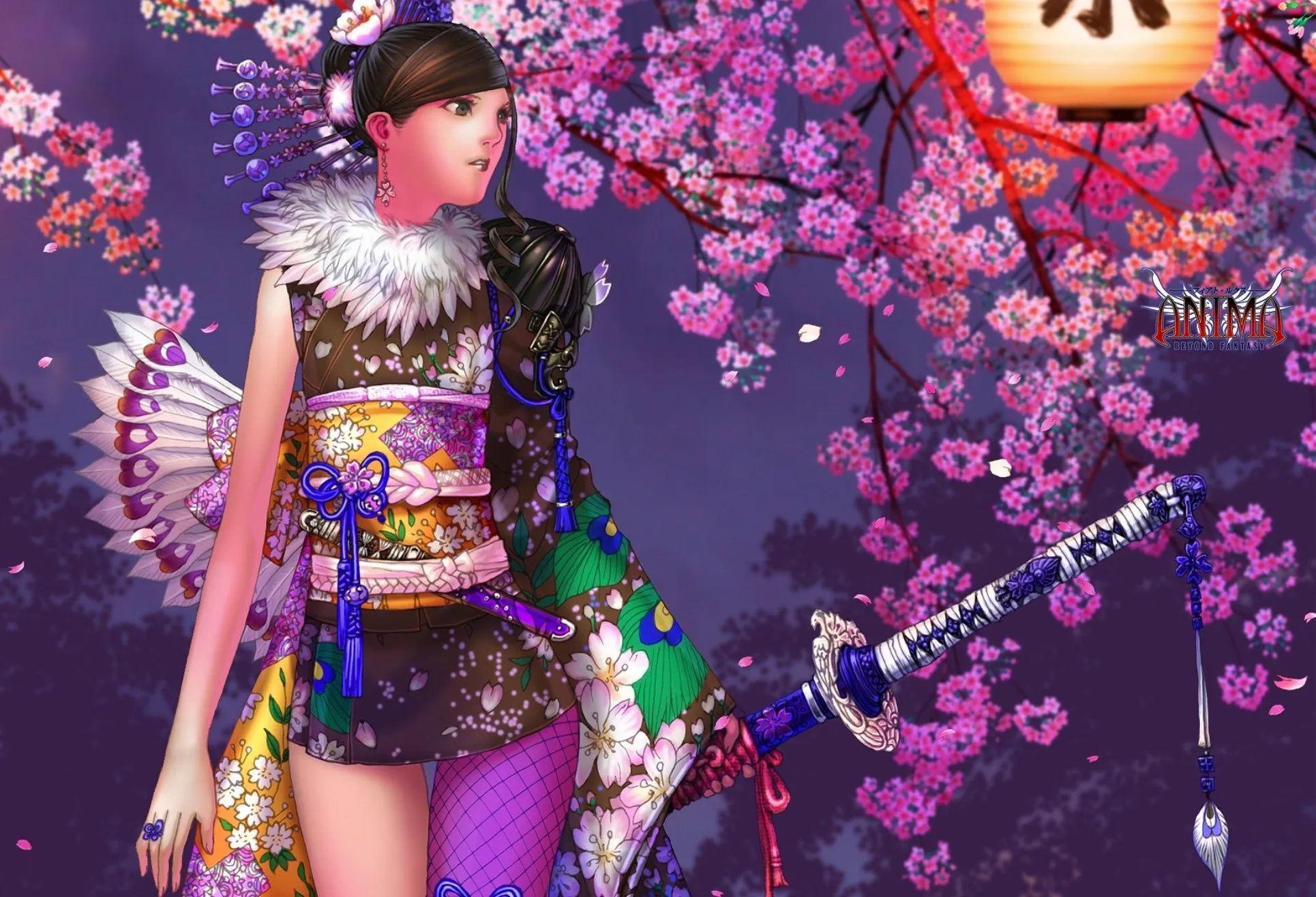 samurai, Girl, Fantasy, Flower, Pink, Dress, Sword Wallpaper HD / Desktop and Mobile Background