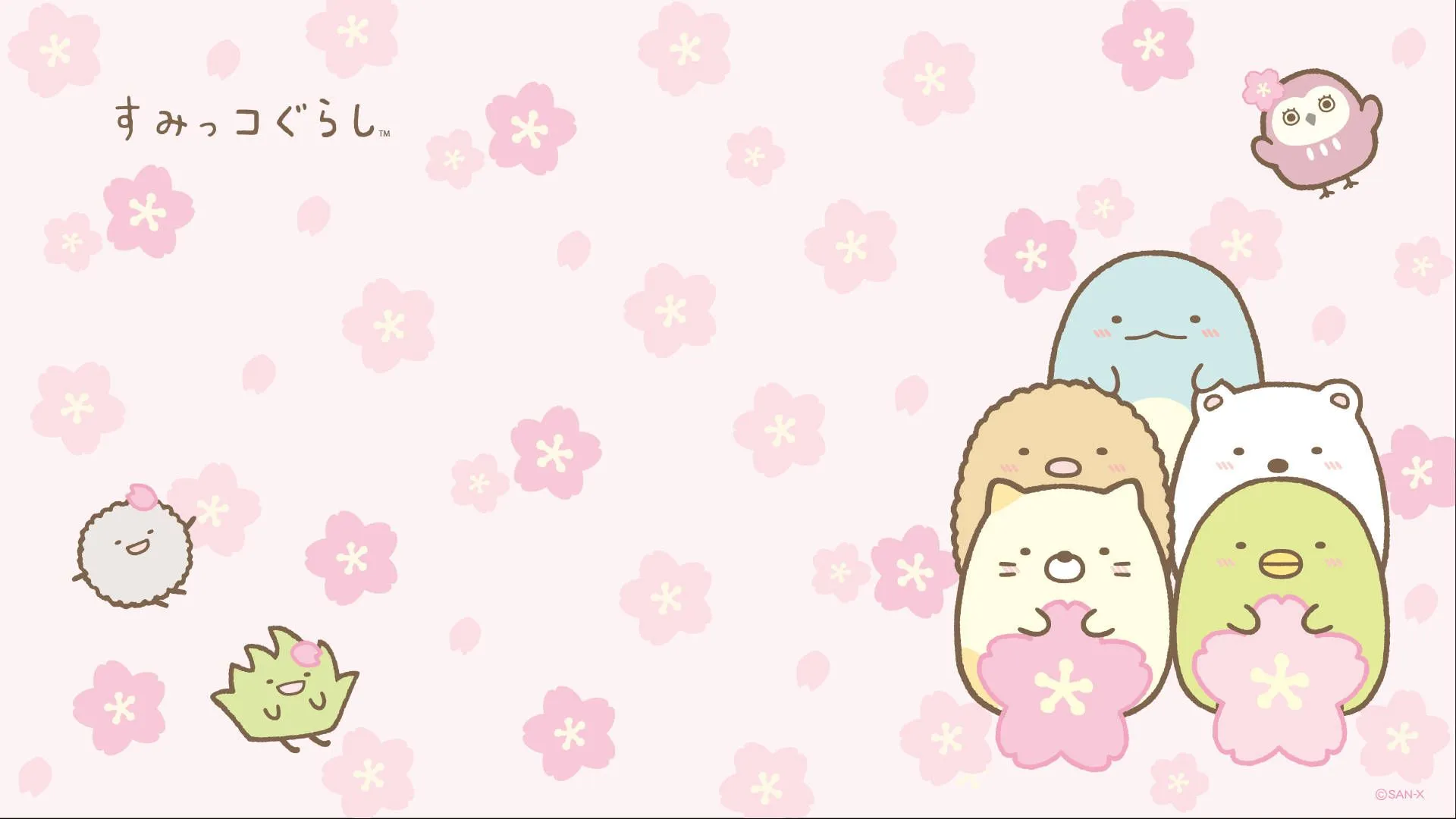 Download Sumikko Gurashi With Cherry Blossoms Wallpaper