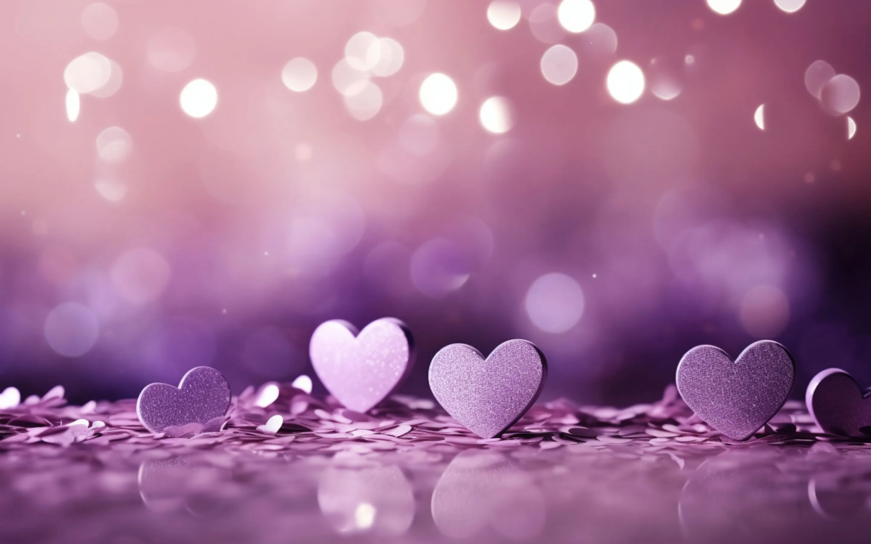 Purple hearts Wallpaper 4K, Glitter background