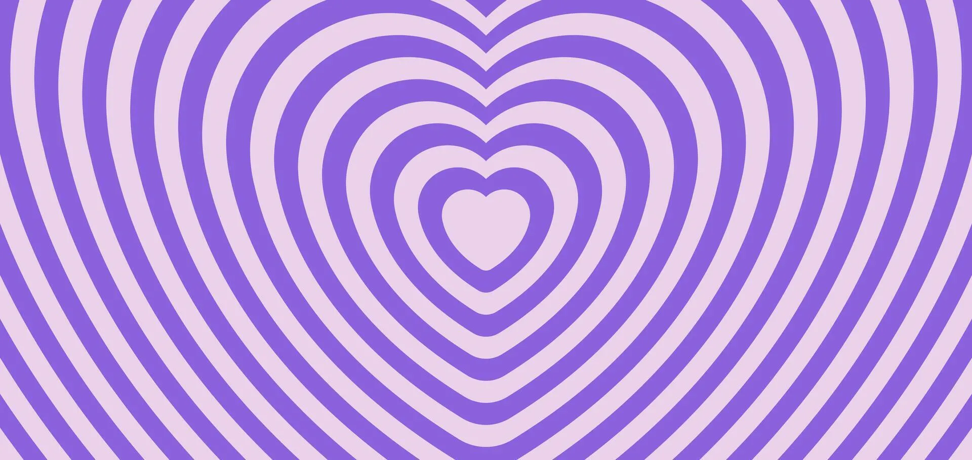 Groovy purple heart tunnel background. Retro hypmotic effect illustration, romantic psychedelic cover design in 1960s, 1970s