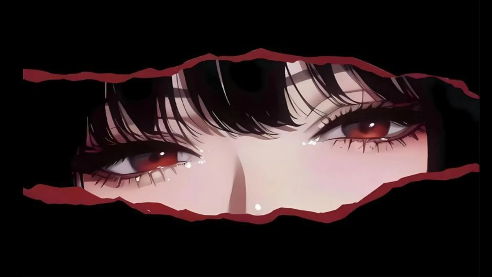 Dark Carmesim Peeking Anime Eyes Through Crimson Tear