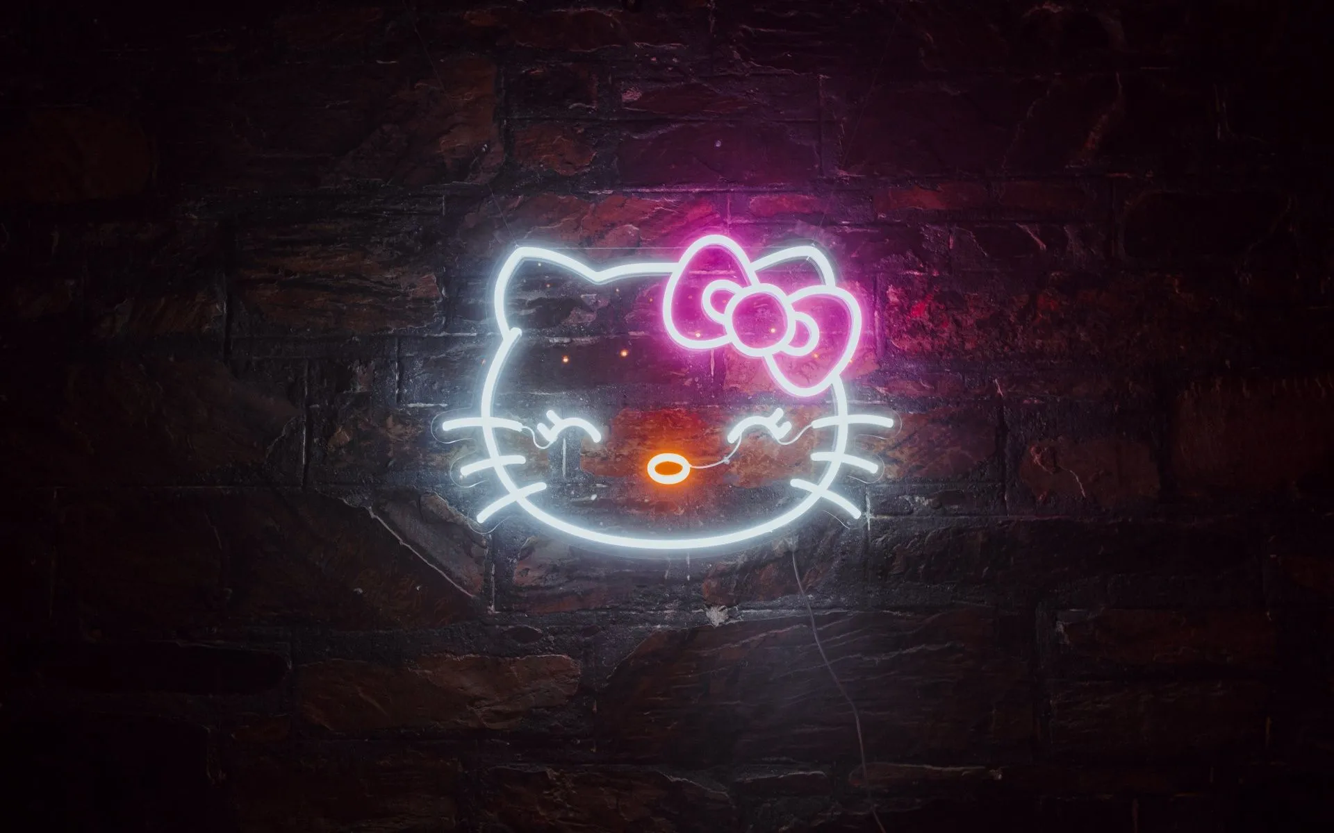 Hello Kitty Wallpaper 4K, Neon sign, Cute cartoon, Glowing
