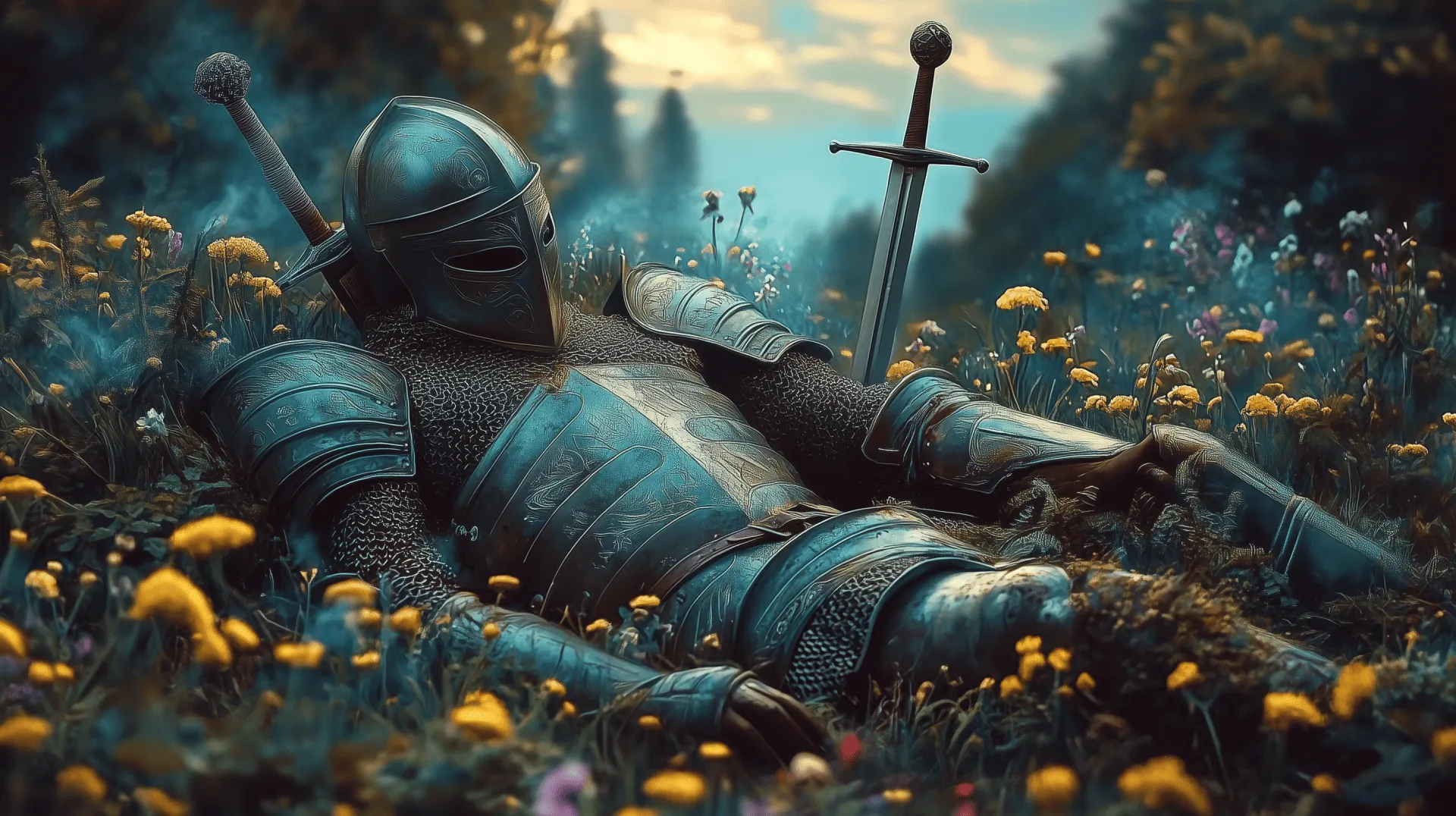 Medieval Knight Resting: A Serene HD Wallpaper
