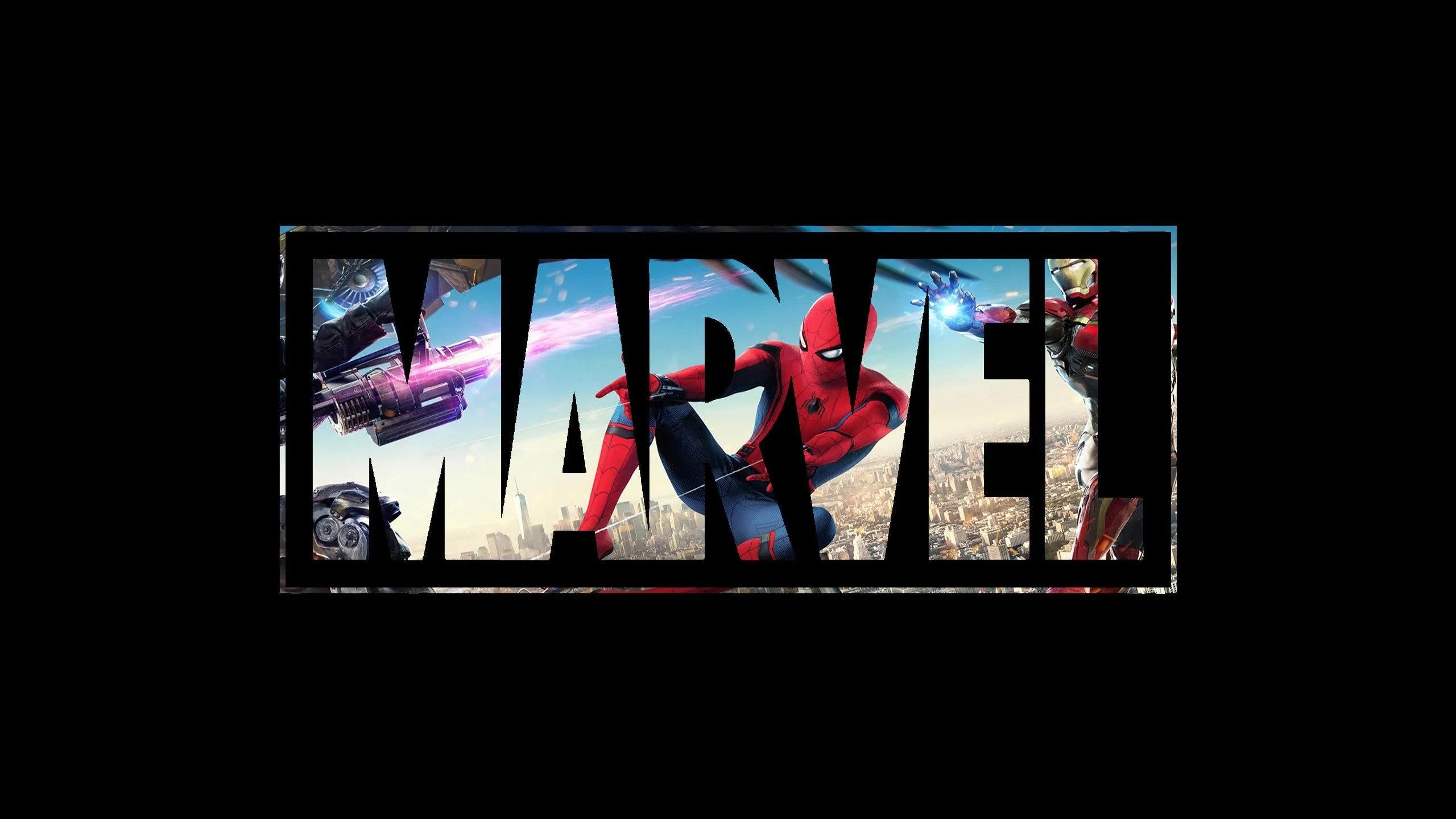 Marvel Cinematic Universe Logo With Spider Man And Iron Man, HD Wallpaper
