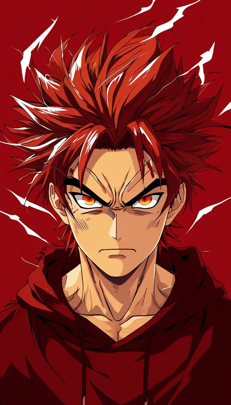 Intense Anime Male Character with Fiery Expression Mobile Wallpaper