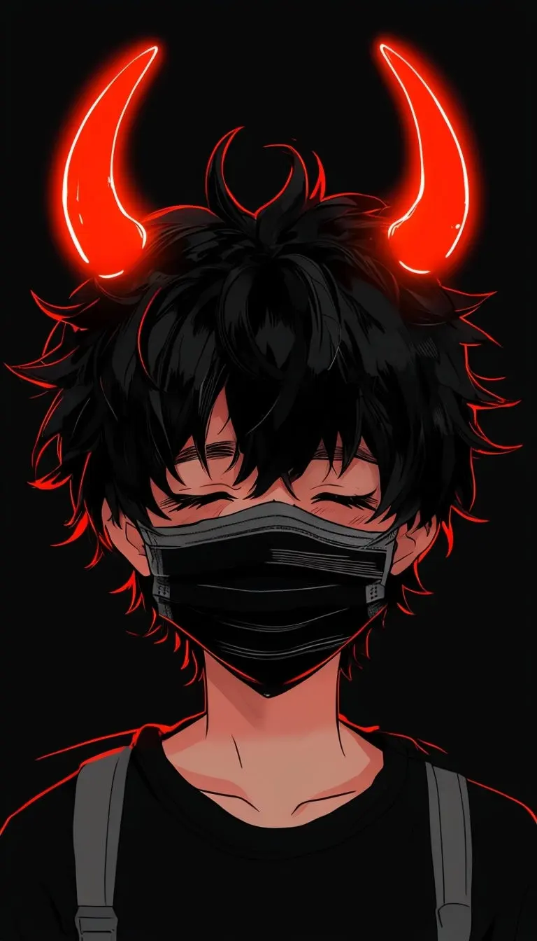 Mischievous Anime Character with Neon Demon Horns Mobile Wallpaper
