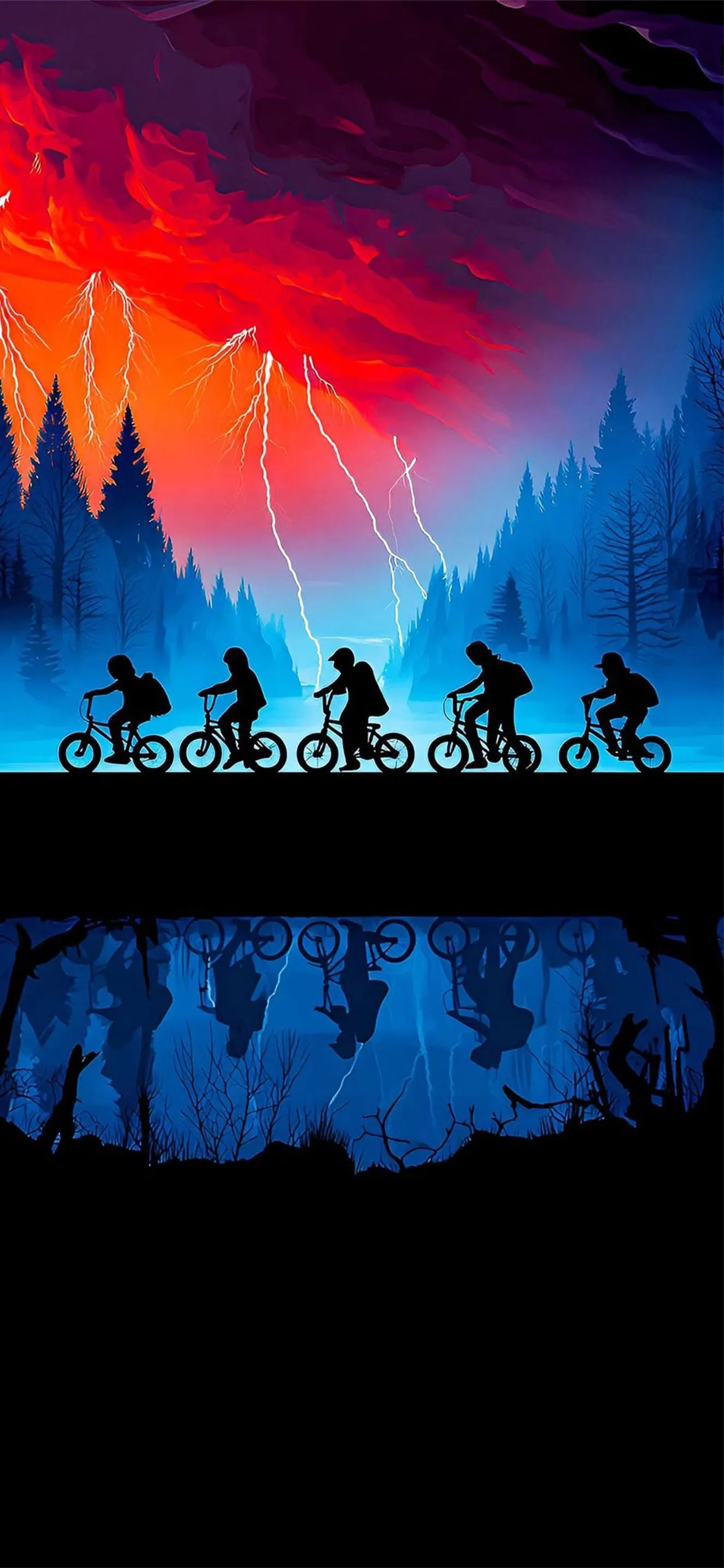 Stranger Things Kids Bikes Upside Down Storm Wallpaper iPhone