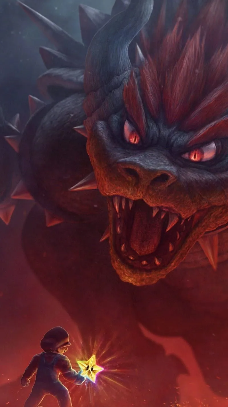 Bowser and Mario, giga bowser, mario, HD phone wallpaper