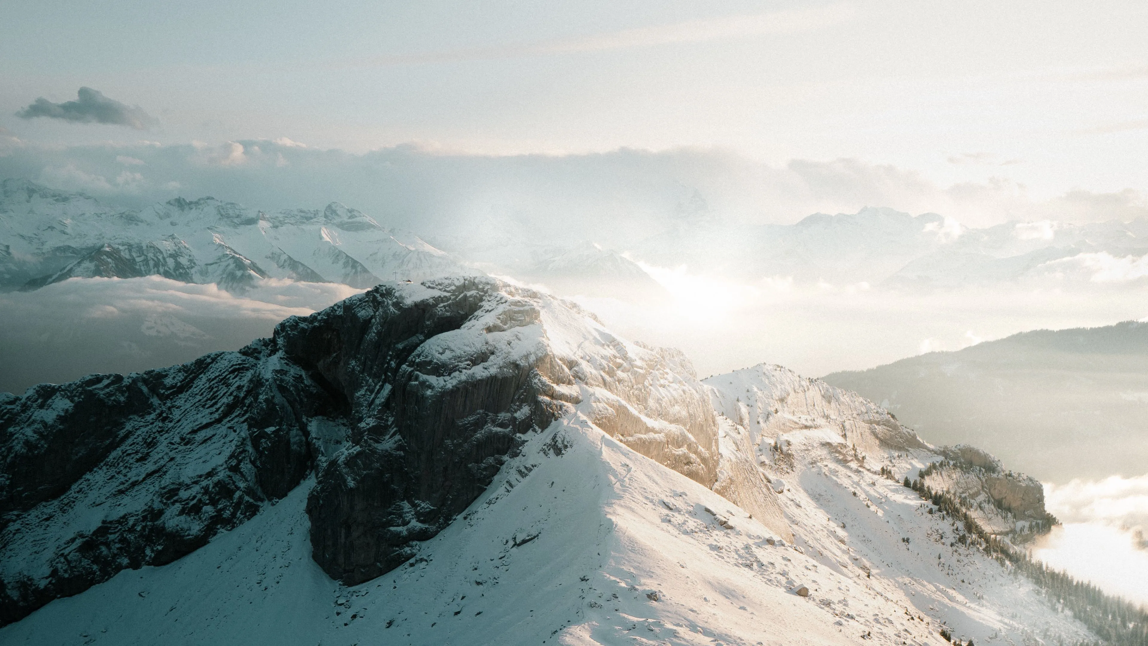 Download wallpaper 3840x2160 mountains, snow, aerial view, winter, landscape 4k uhd 16:9 HD background