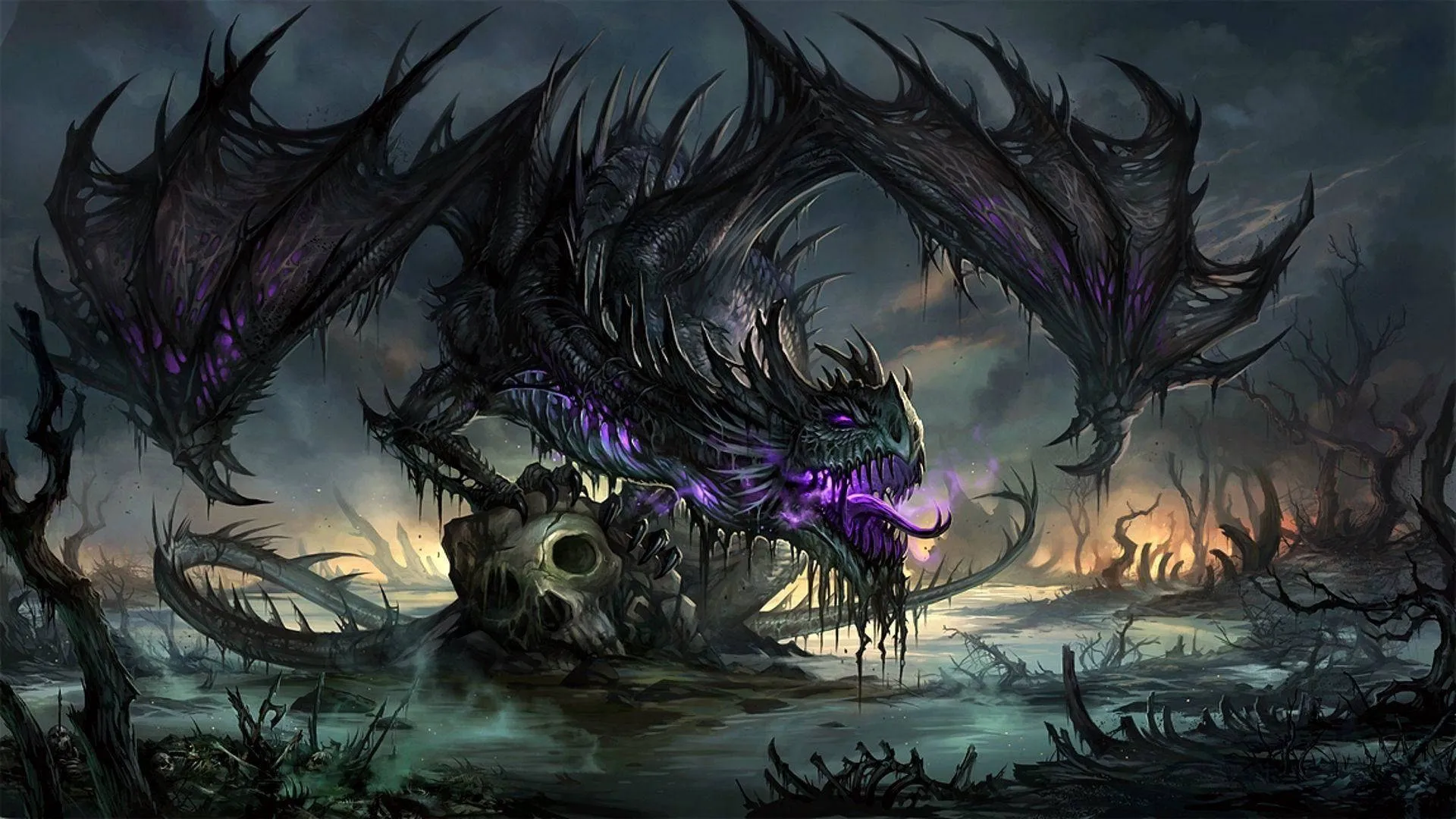 Download Creepy Black Purple Dragon Wallpaper