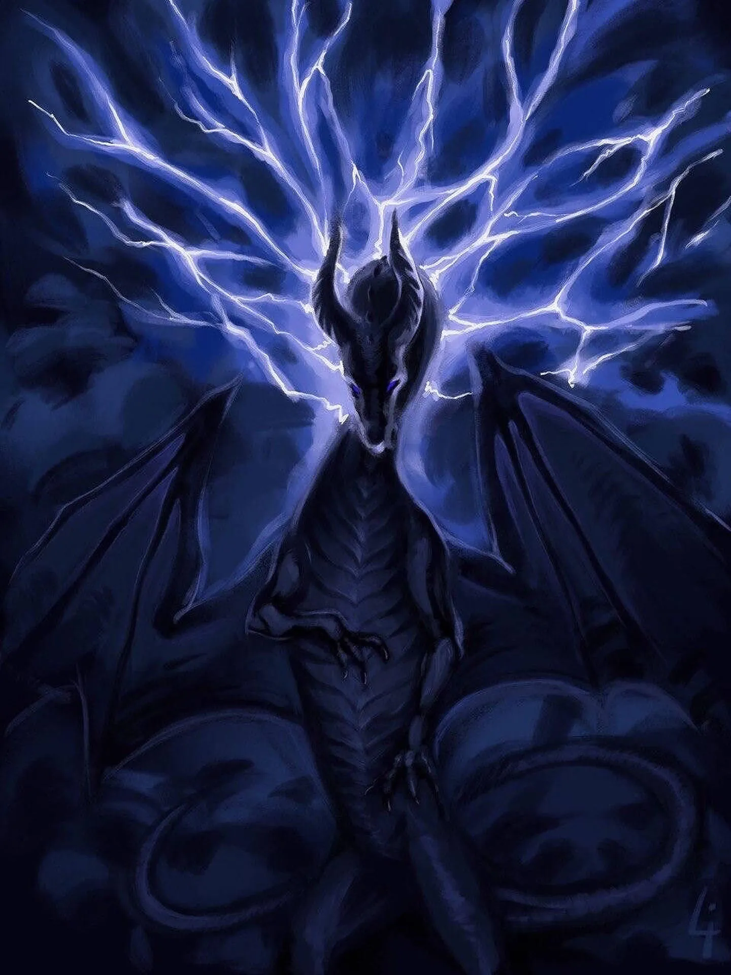 Download Dark Purple Lightning Dragon Wallpaper