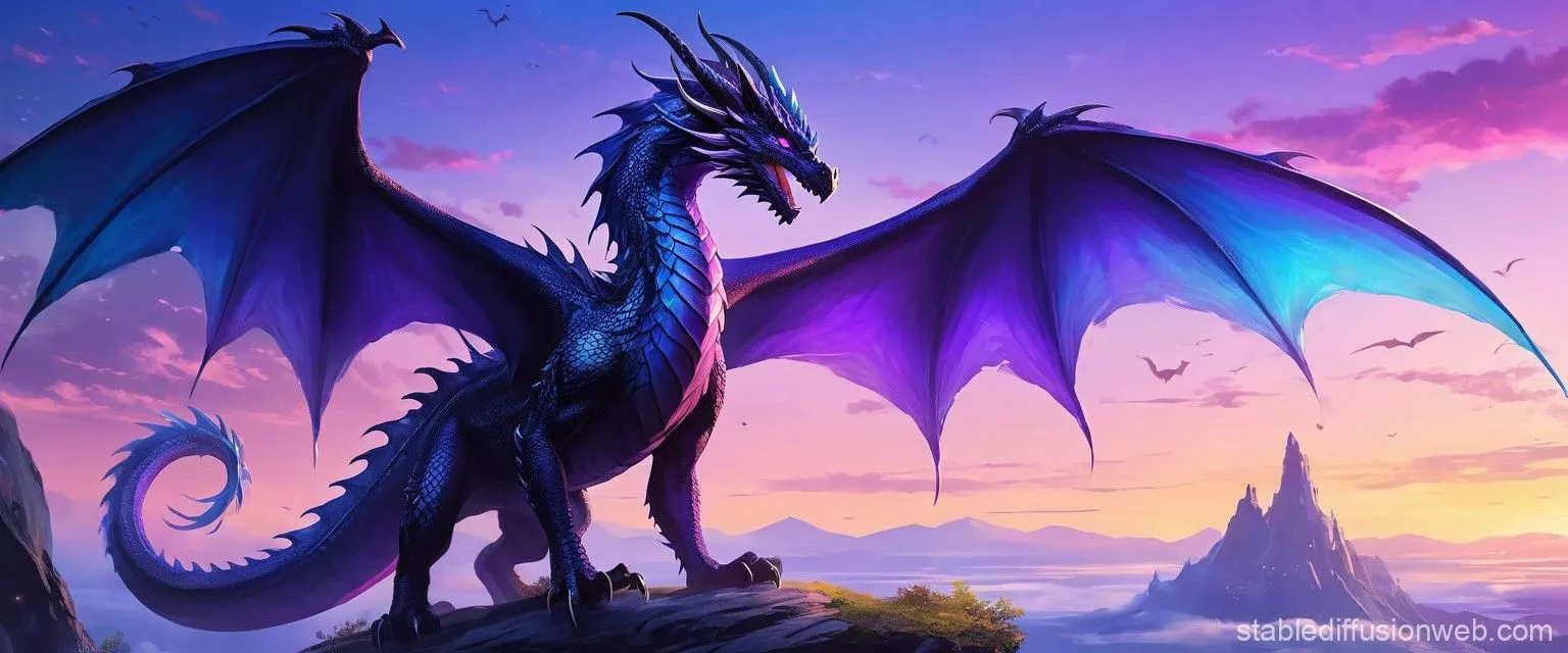 Enormous Black and Purple Occidental Dragon Wallpaper. Stable Diffusion Online