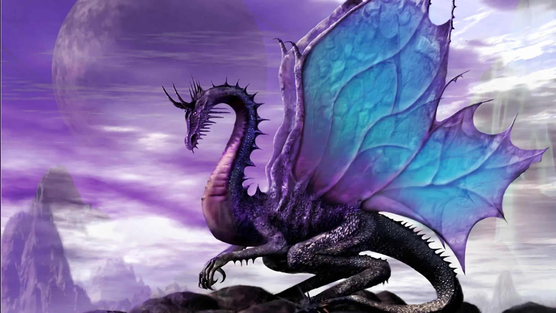 Majestic Dragon Reigns Under Purple Skies