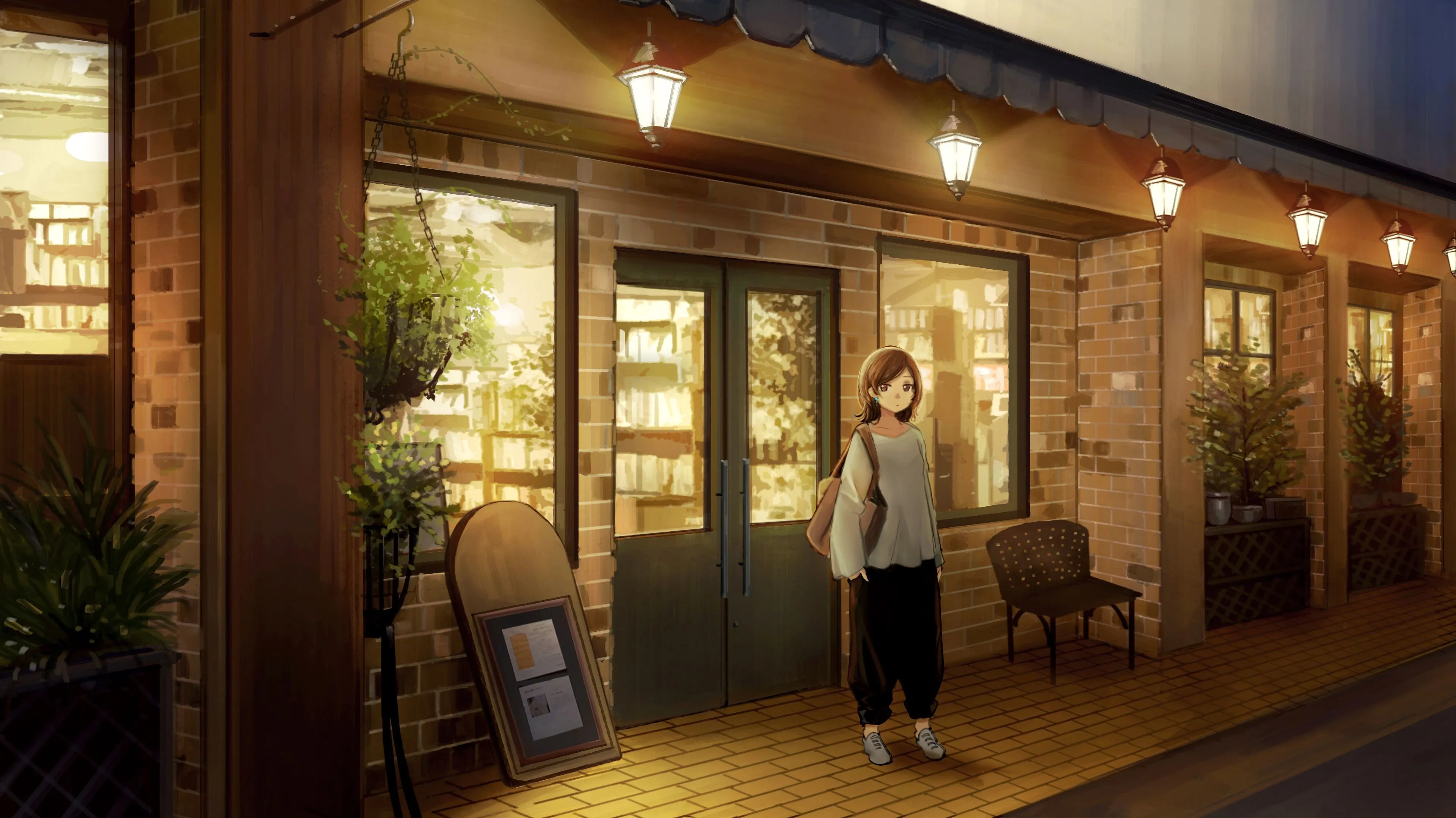 Download wallpaper 3840x2160 girl, cafe, anime, art, cartoon 4k uhd 16:9 HD background
