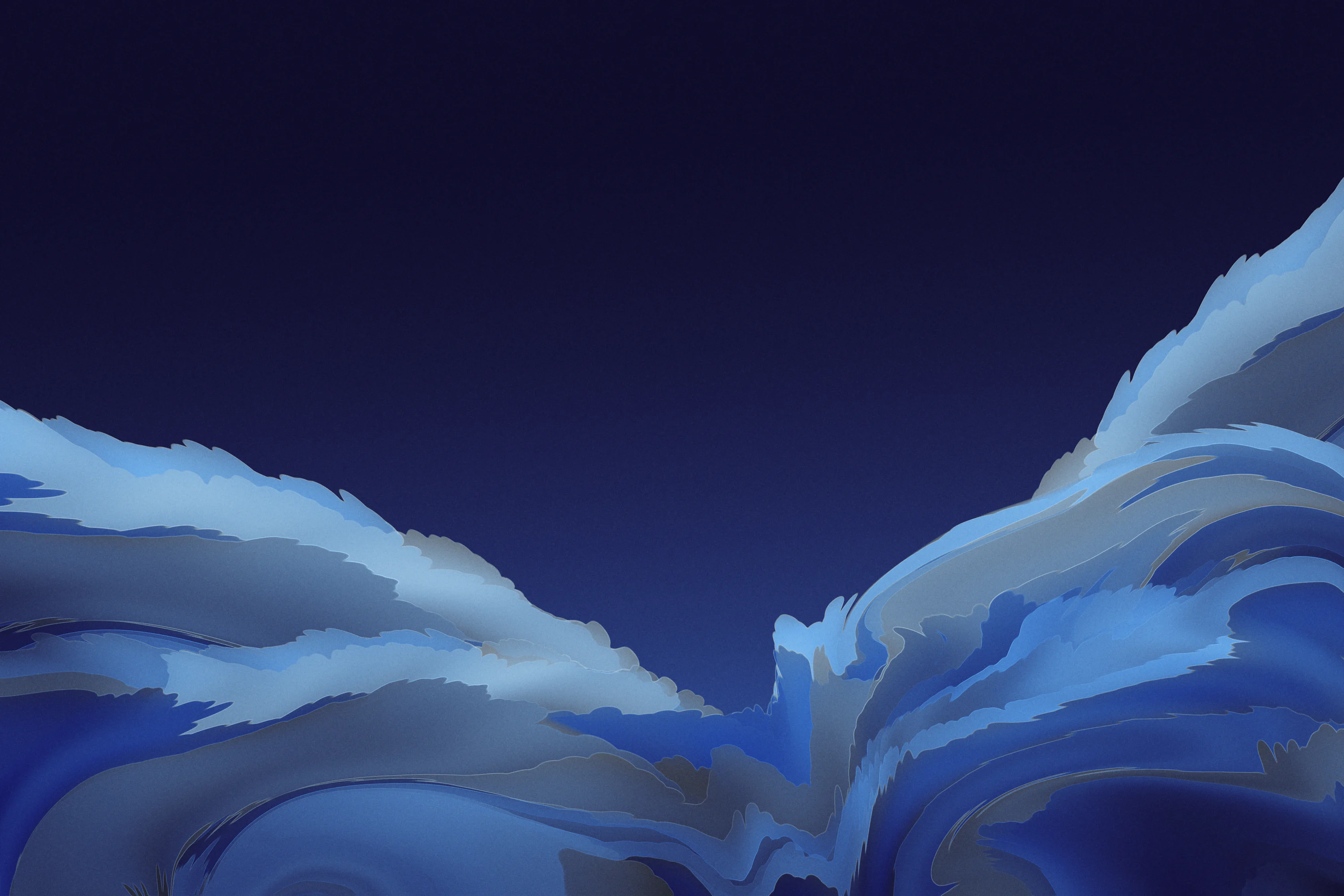 A blue and white abstract painting with a black background photo