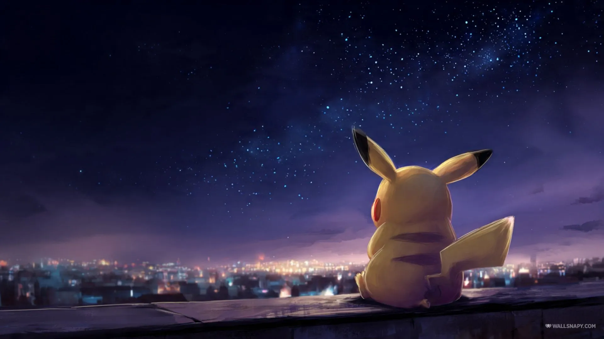 Pikachu under stars night sky deskk wallpaper