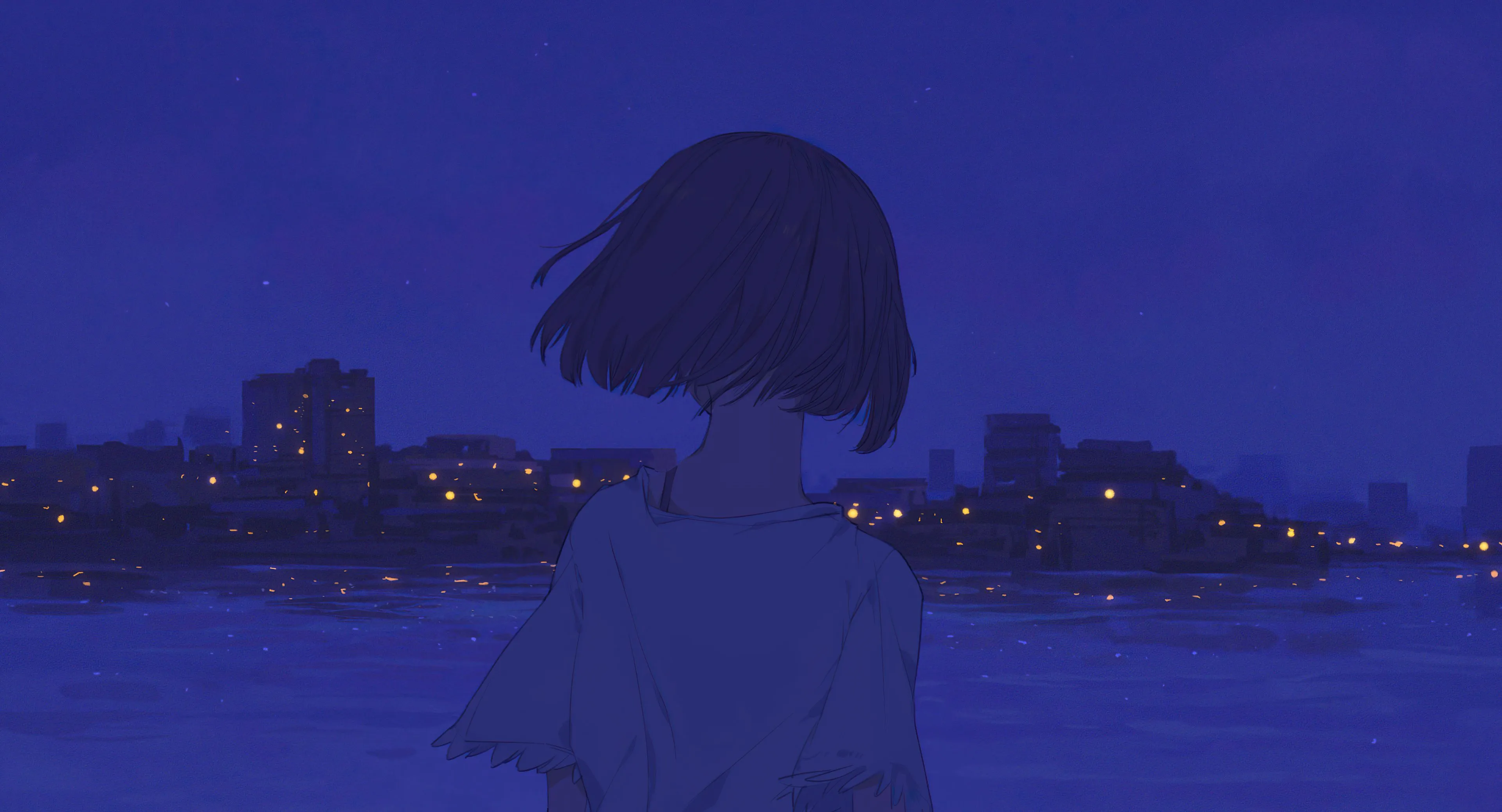 Girl HD Anime Blue Night Wallpaper, HD Artist 4K Wallpaper, Image and Background