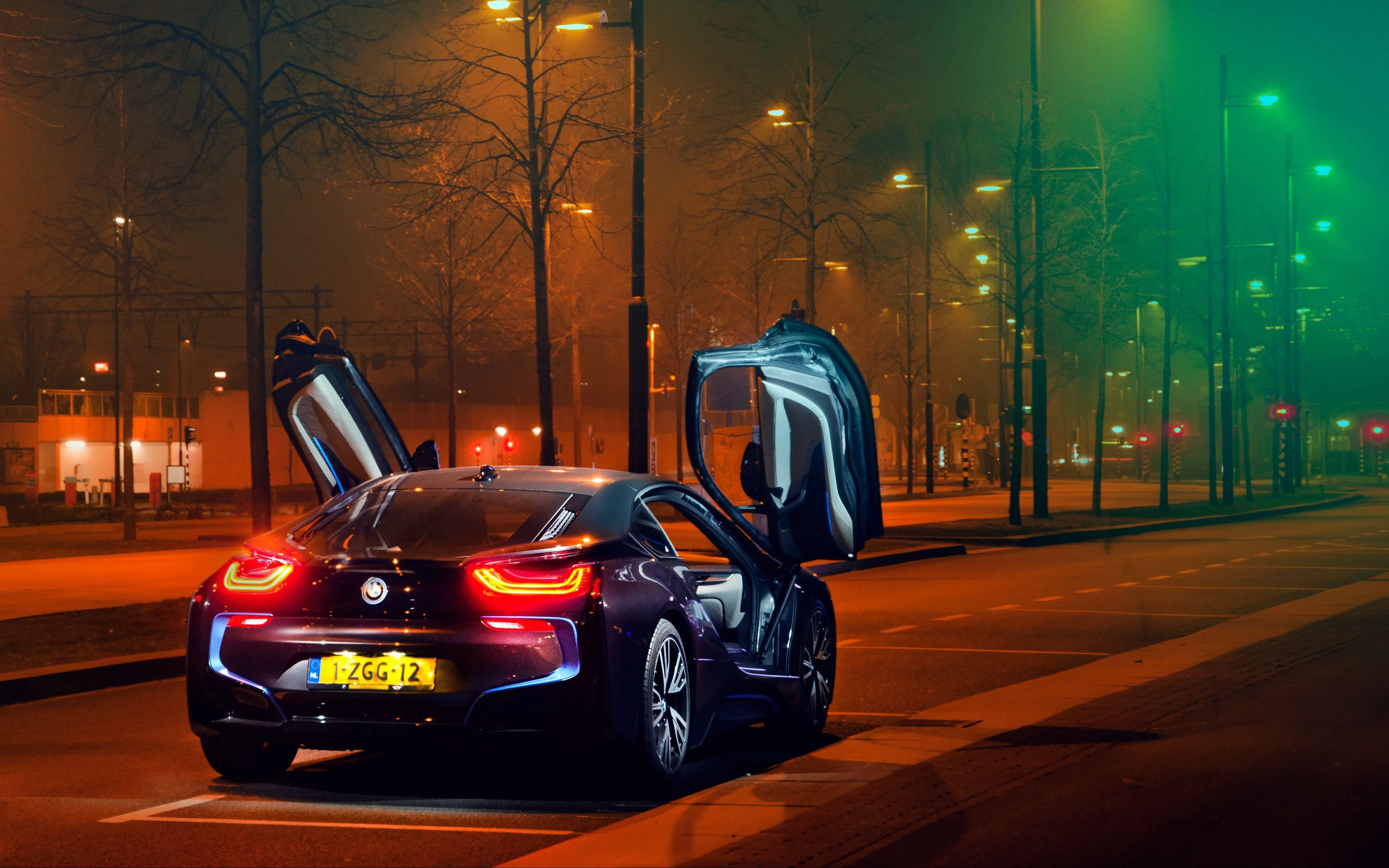 Download wallpaper 3840x2400 bmw i8, bmw, sportscar, supercar, night, lights, city, parking 4k ultra HD 16:10 HD background