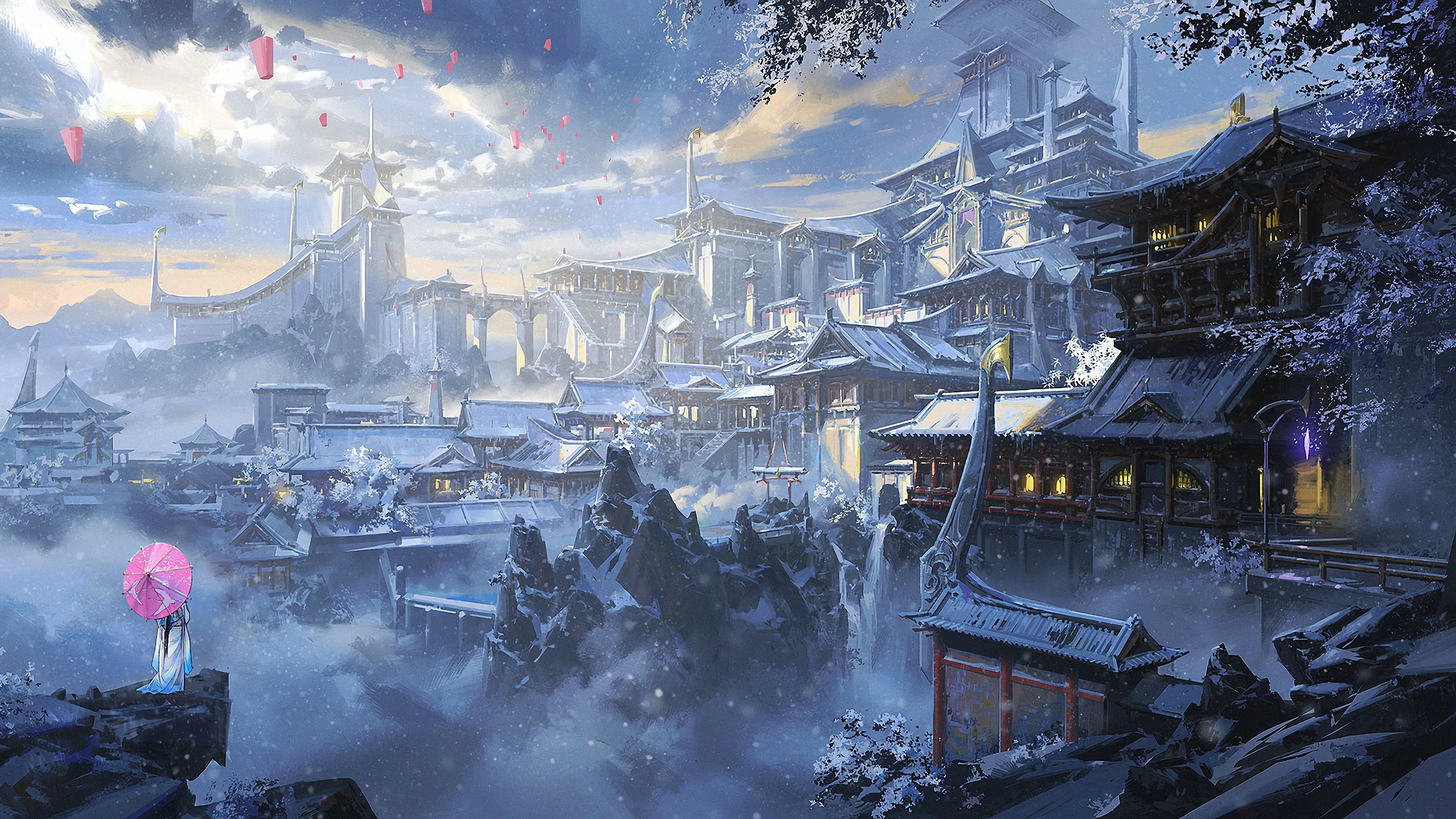 Japanese Castle Fantasy Art 4K Wallpaper HD