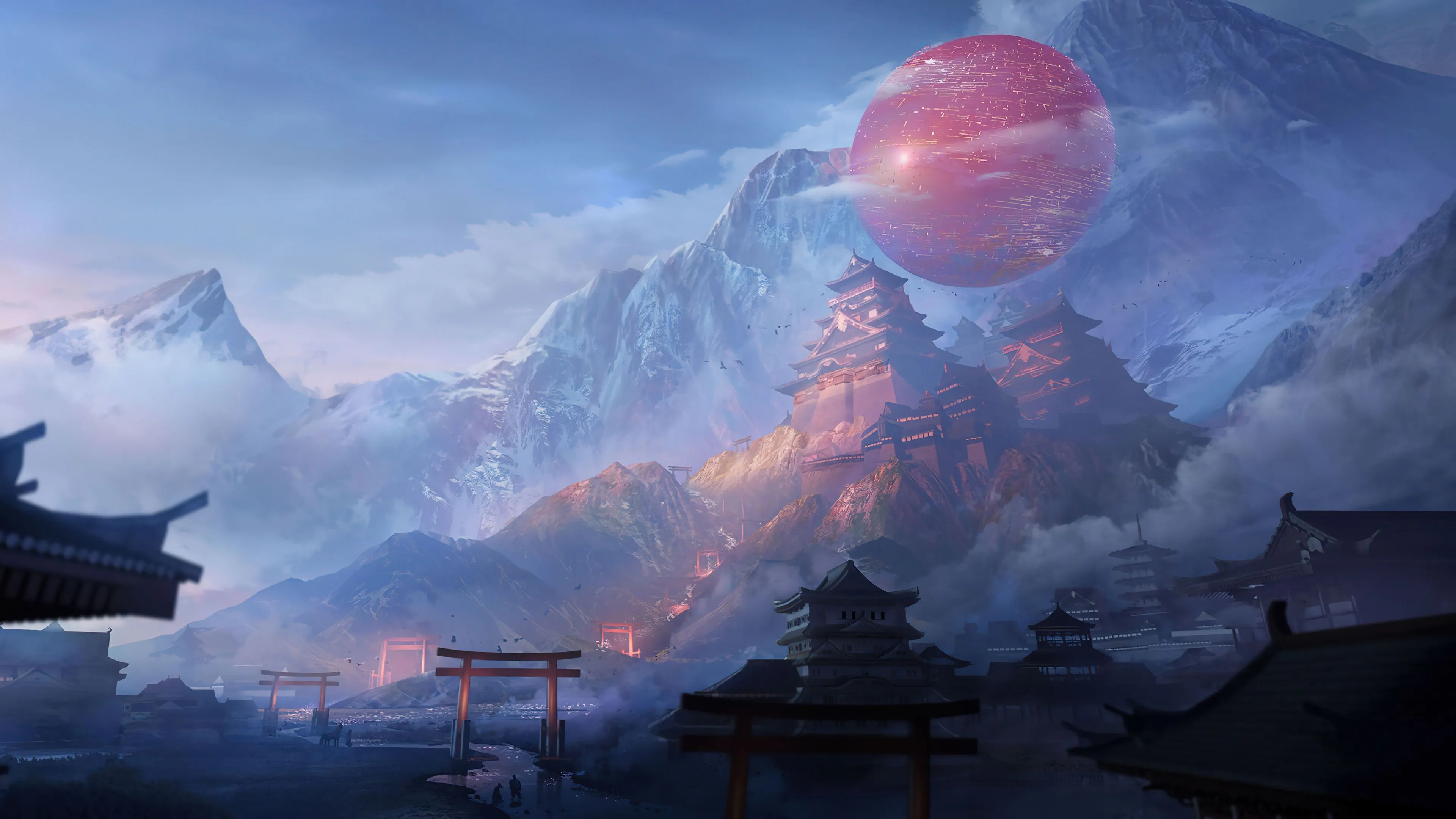 Japanese Castle In Majestic Mountain Scenery HD Wallpaper