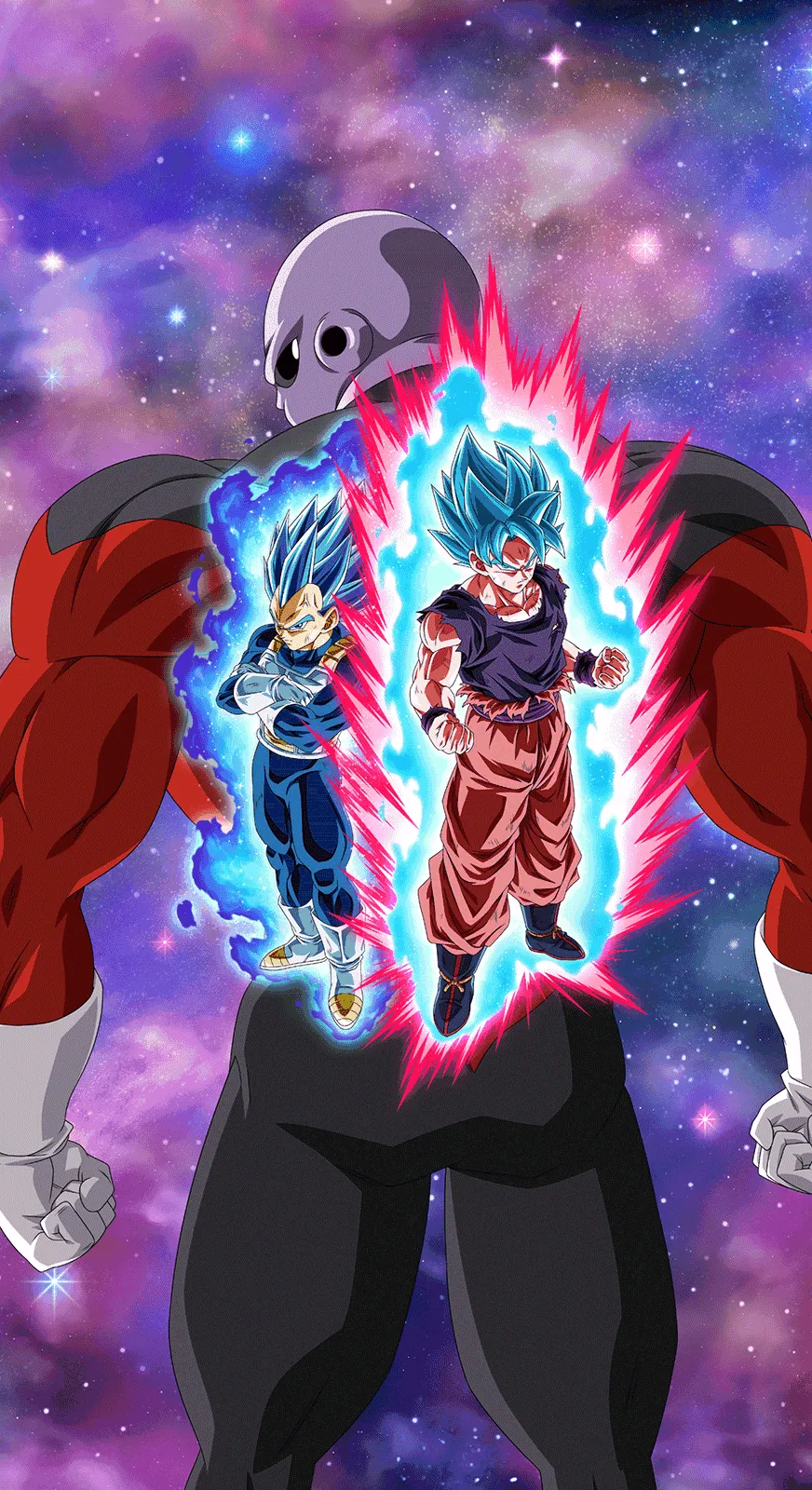 Epic Dragon Ball Z Phone Wallpaper: Jiren, Goku & Vegeta in Super Saiyan Blue Evolved
