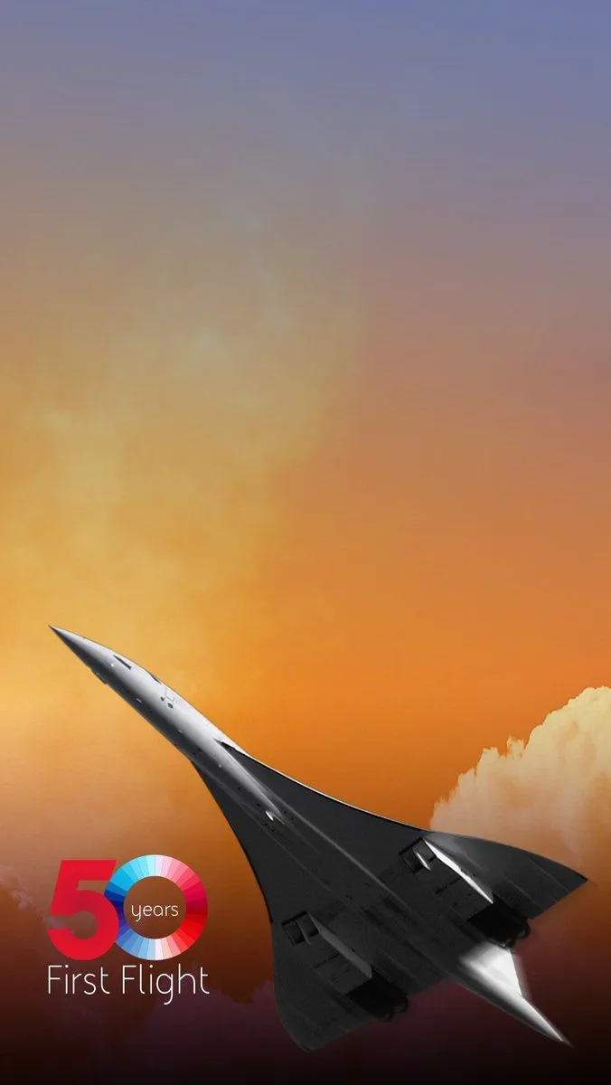✈️Today marks 50 years since #Concorde's first flight! We're celebrating this aviation icon by giving away a choice of free phone wallpaper for you to use. Simply save the image