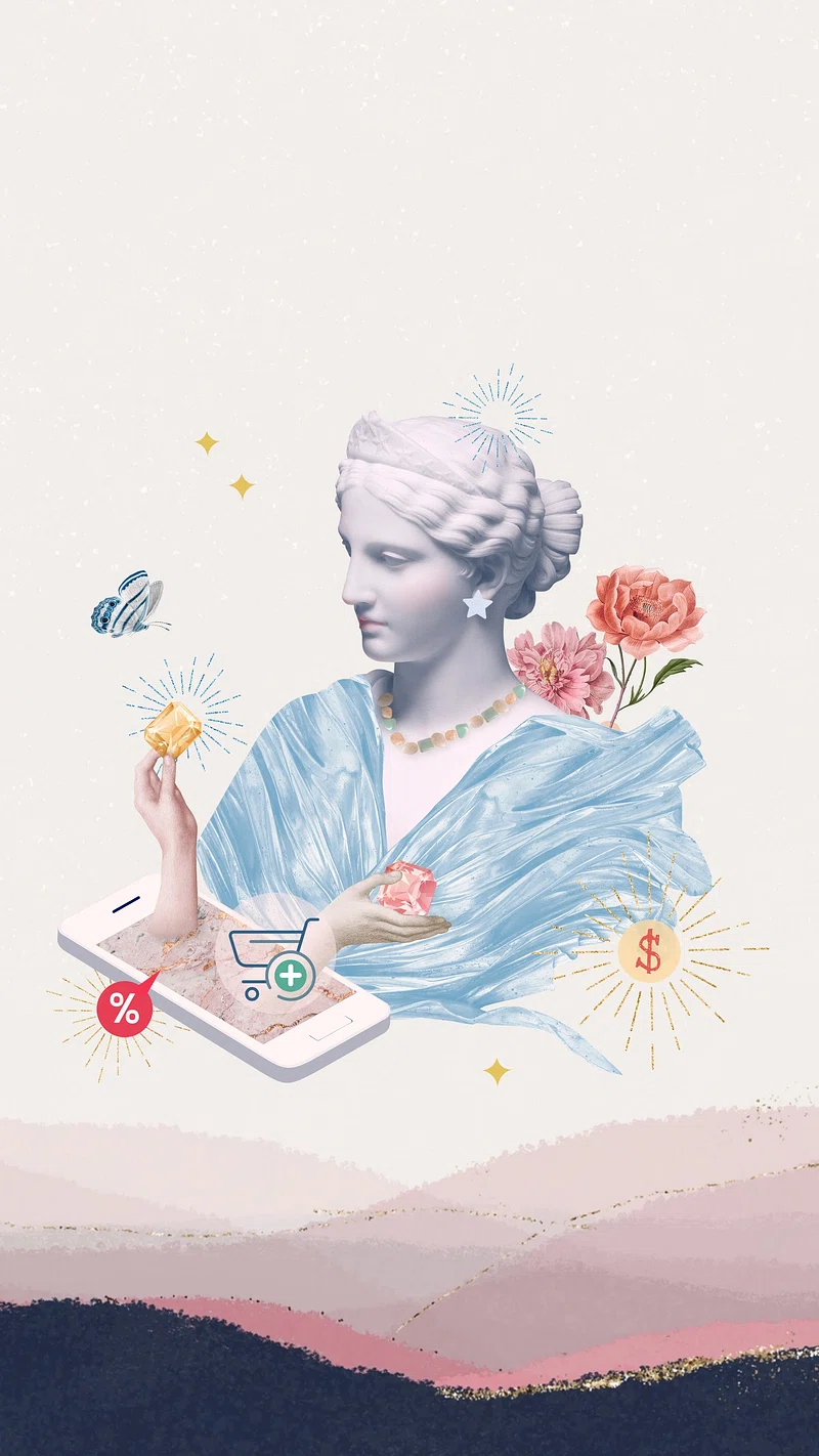 Floral Greek statue phone wallpaper