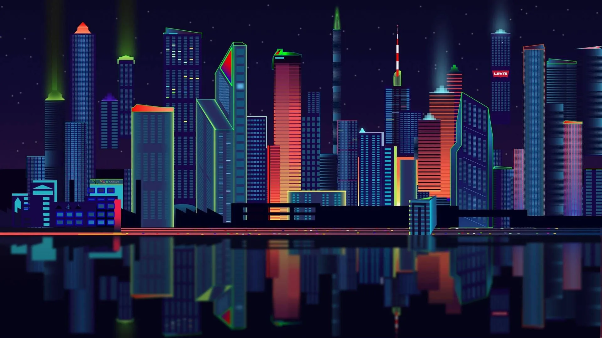 Download Neon City Lights Art Wallpaper