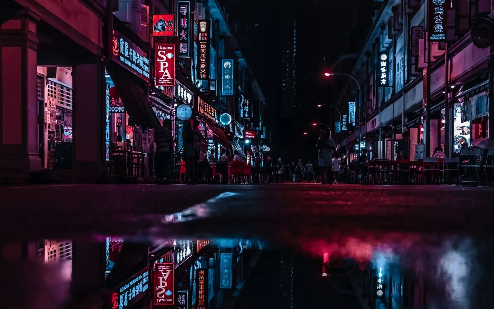 Download wallpaper 1680x1050 night city, street, city lights, reflection widescreen 16:10 HD background