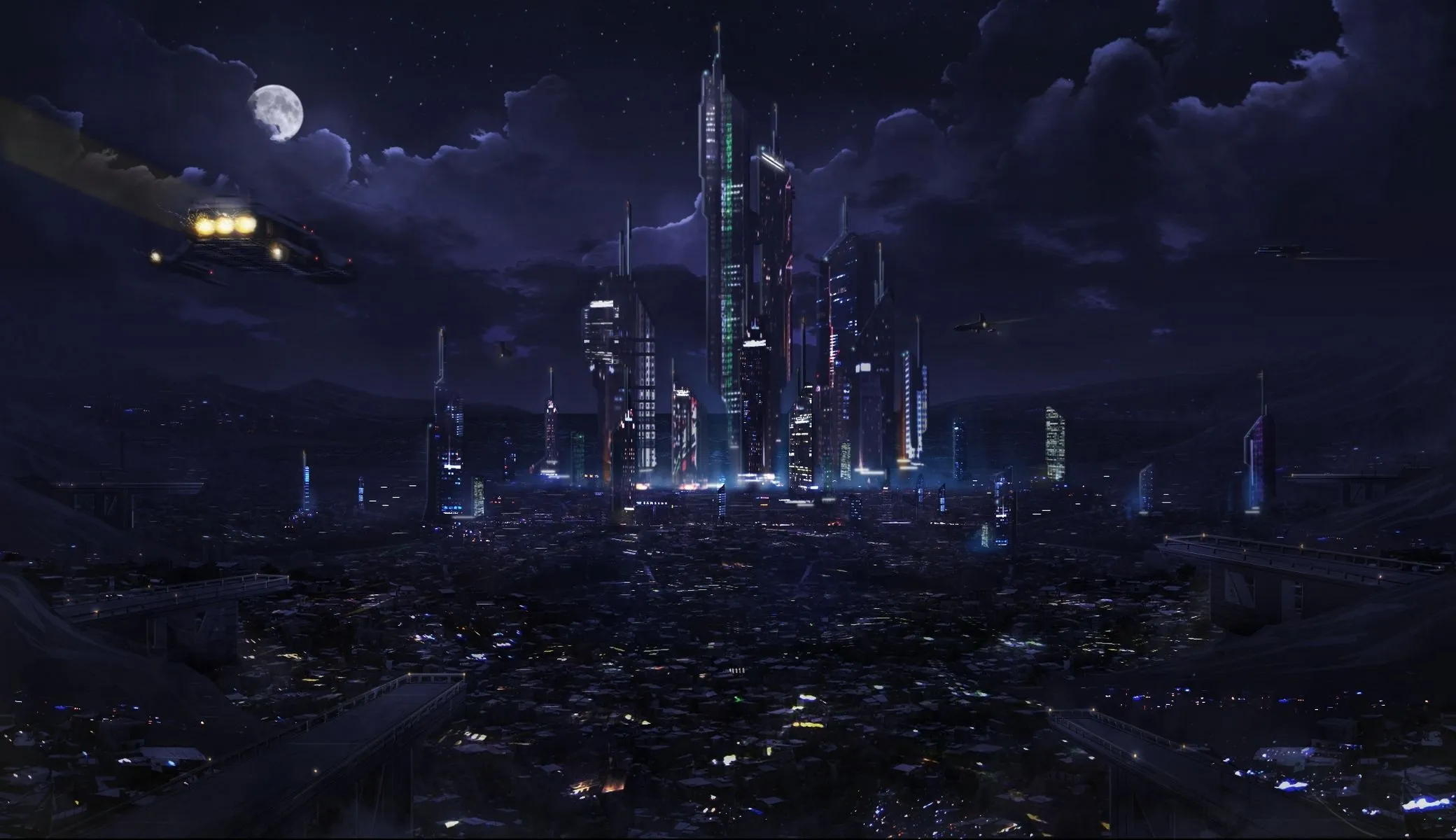 Wallpaper clouds, night, city, the city, lights, lights, future, fiction for mobile and desktop, section фантастика, resolution 2080x1200