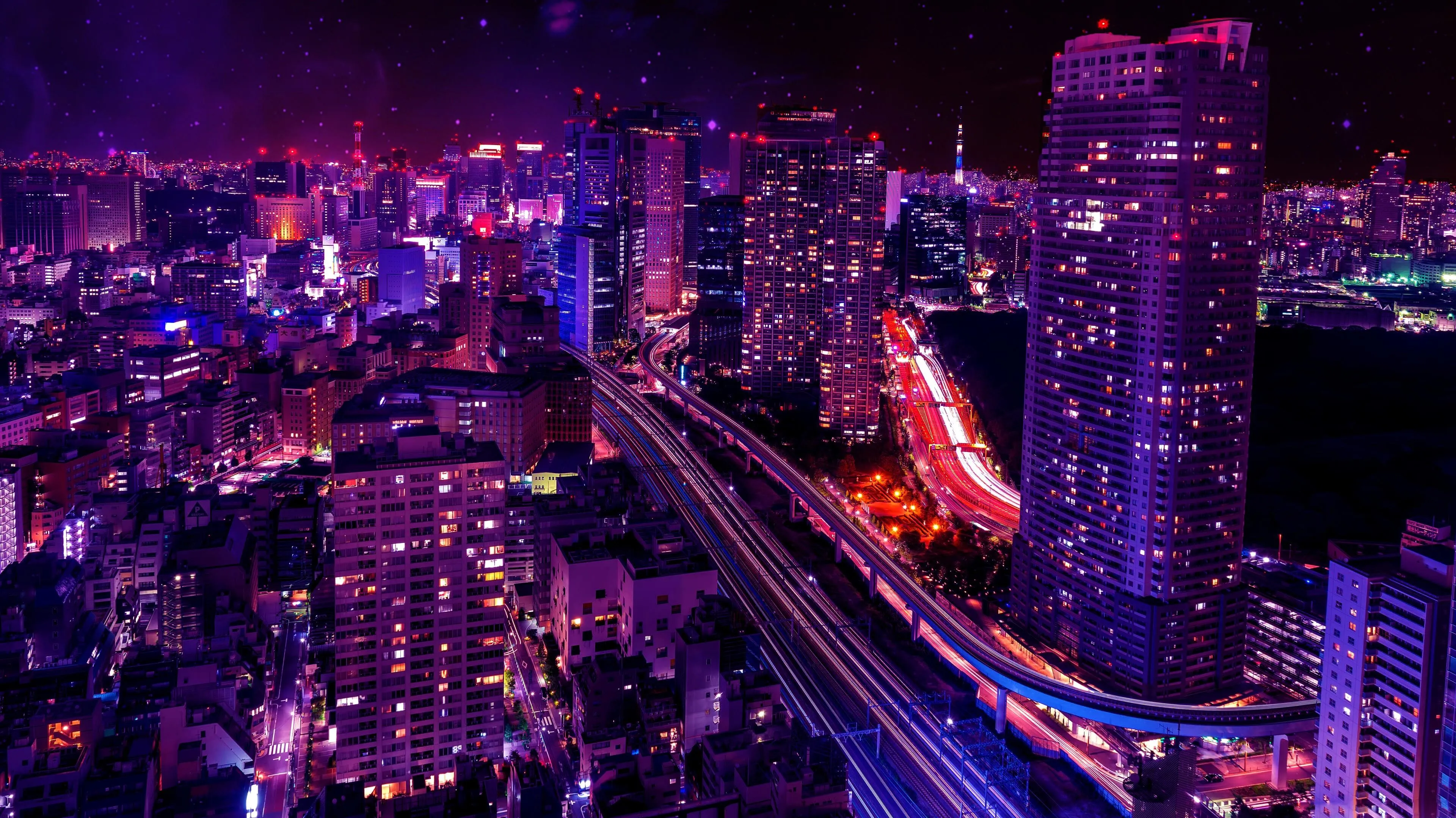 Wallpaper City Buildings During Night Time, Background Free Image
