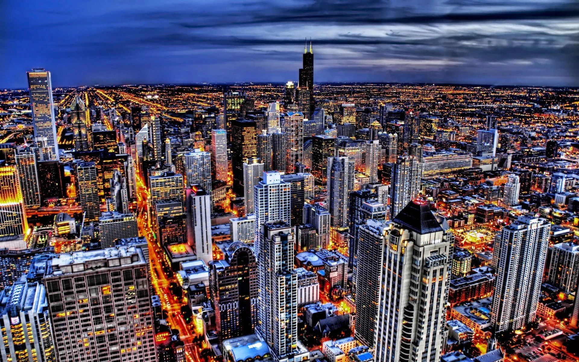 Chicago Skyline Lights: HD Metropolis Cityscape at Nightx1200