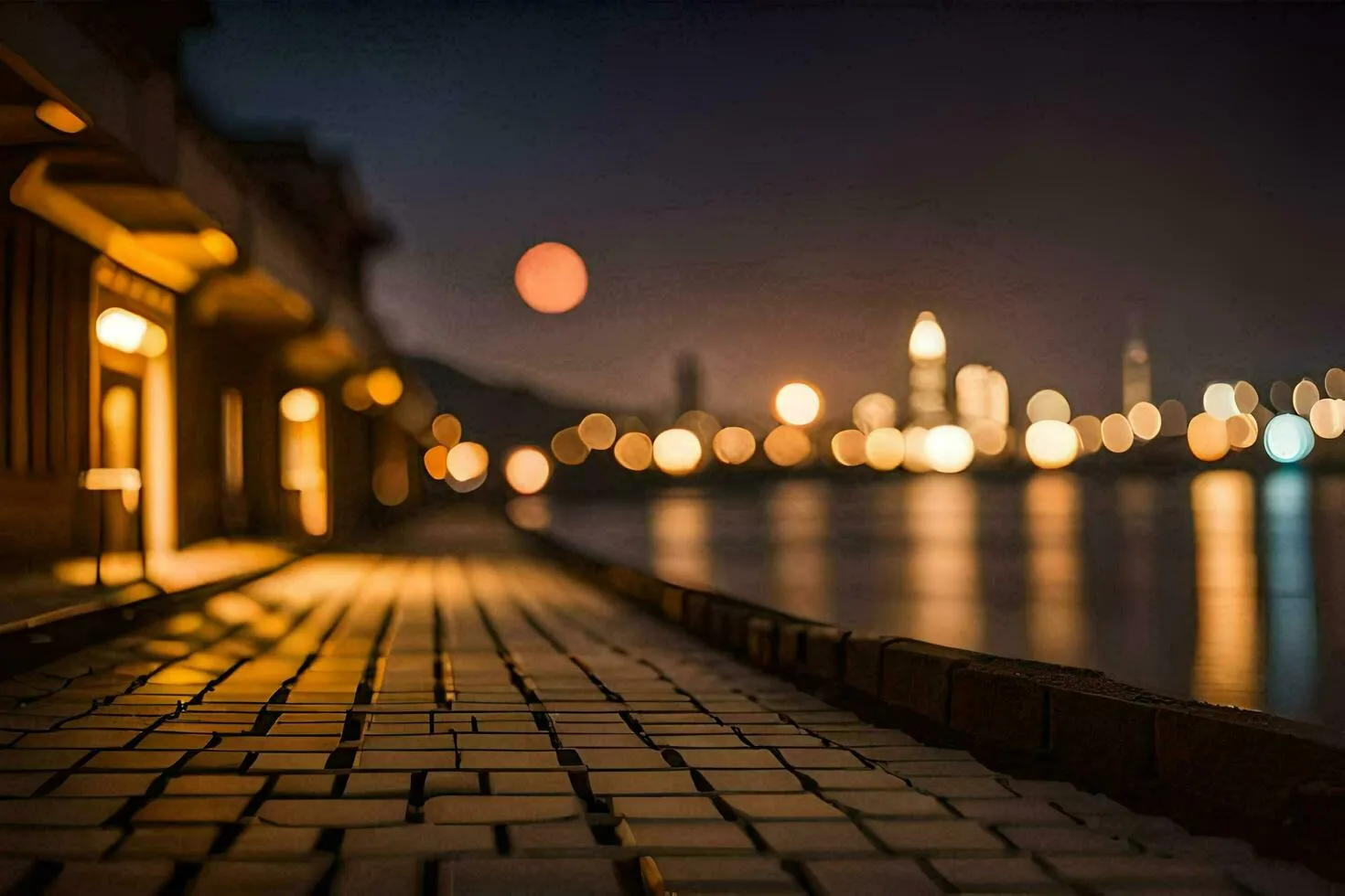 Photo Wallpaper The City, Night, The Moon, The City, The City Lights, The City. AI Generated