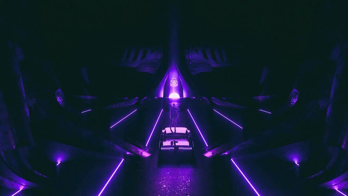 Download wallpaper 1366x768 neon, art, car, silhouette, dark tablet, laptop HD background