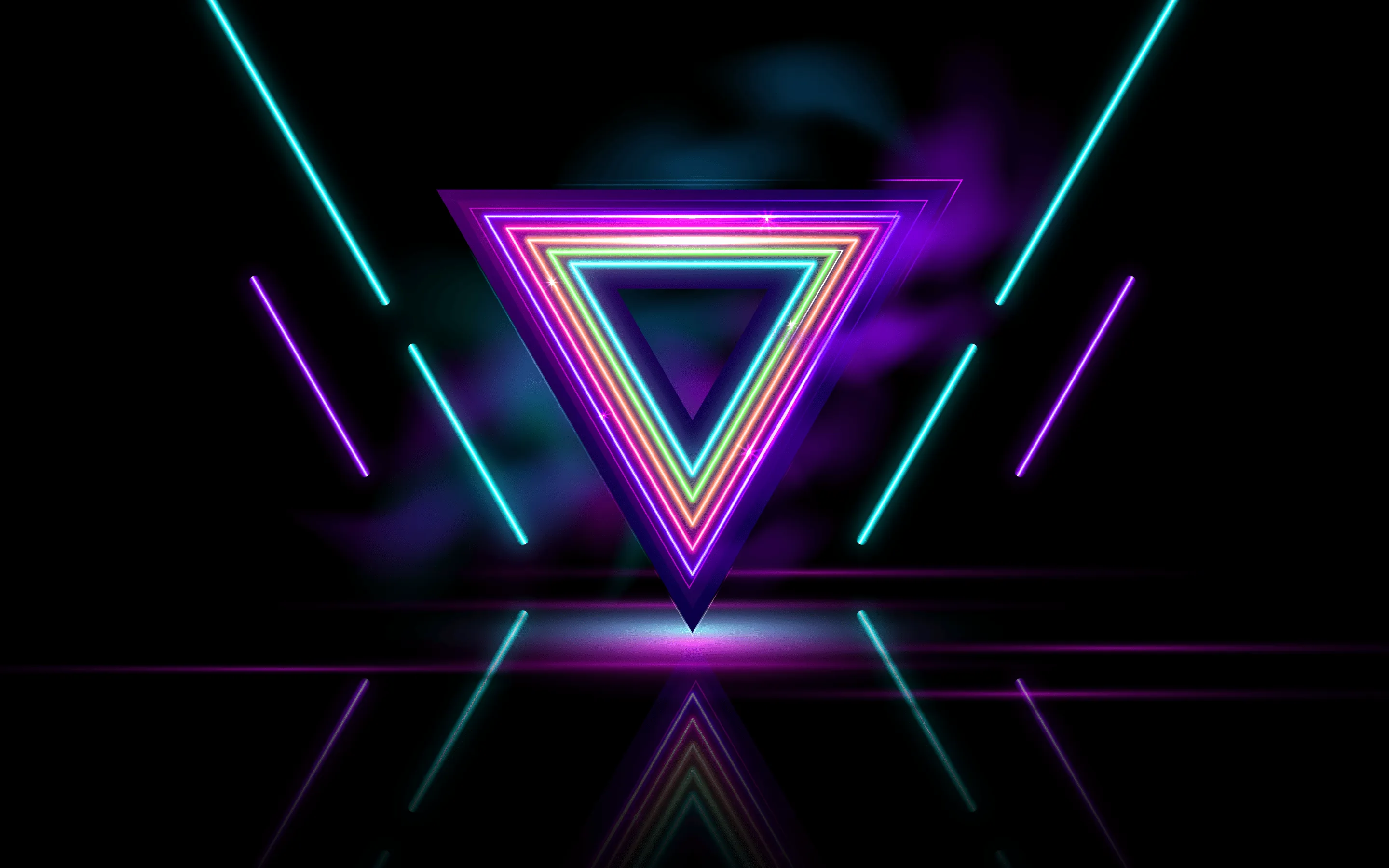 Triangles Wallpaper 4K, Neon colors, Neon glow