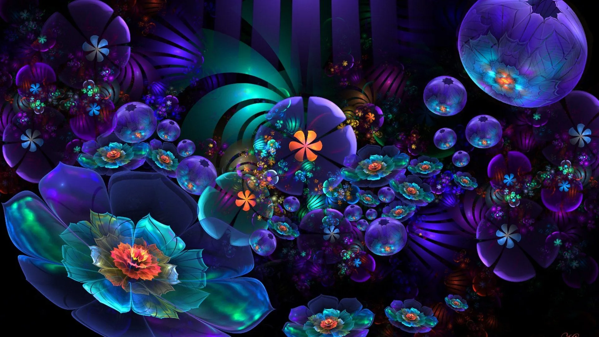 fractal, Flower, Neon, Abstract Wallpaper HD / Desktop and Mobile Background