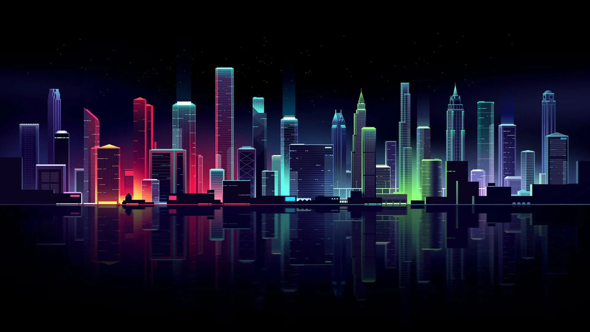 Neon Nights: Artistic Minimalist Cityscape HD Wallpaper